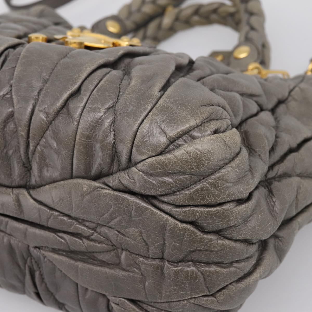 Miu Miu Matelasse Hand Bag Leather 2way Gray Gold Auth 200159V