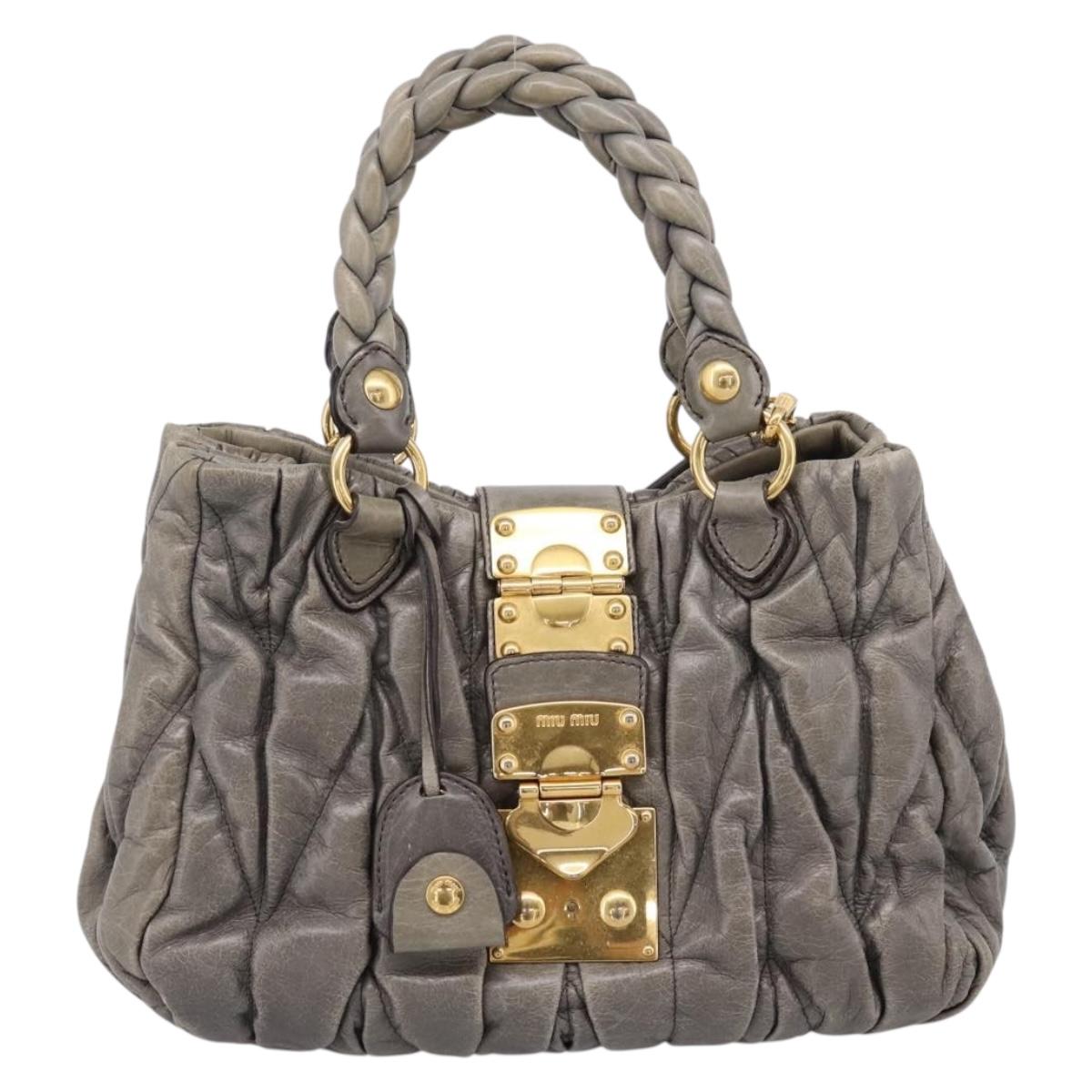 Miu Miu Matelasse Hand Bag Leather 2way Gray Gold Auth 200159V