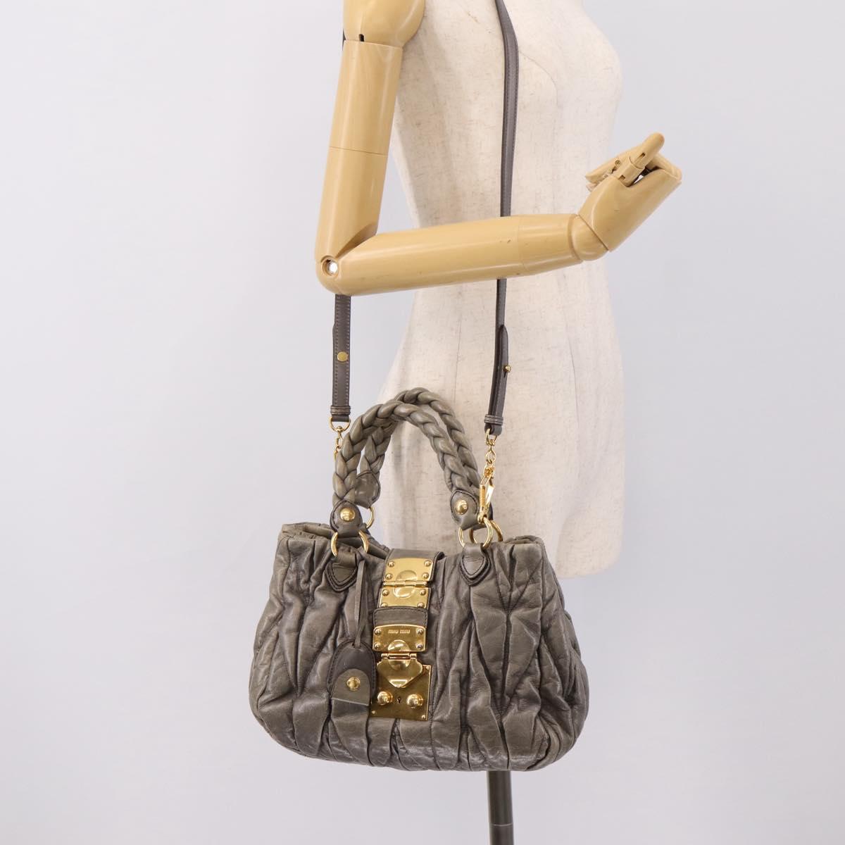 Miu Miu Matelasse Hand Bag Leather 2way Gray Gold Auth 200159V