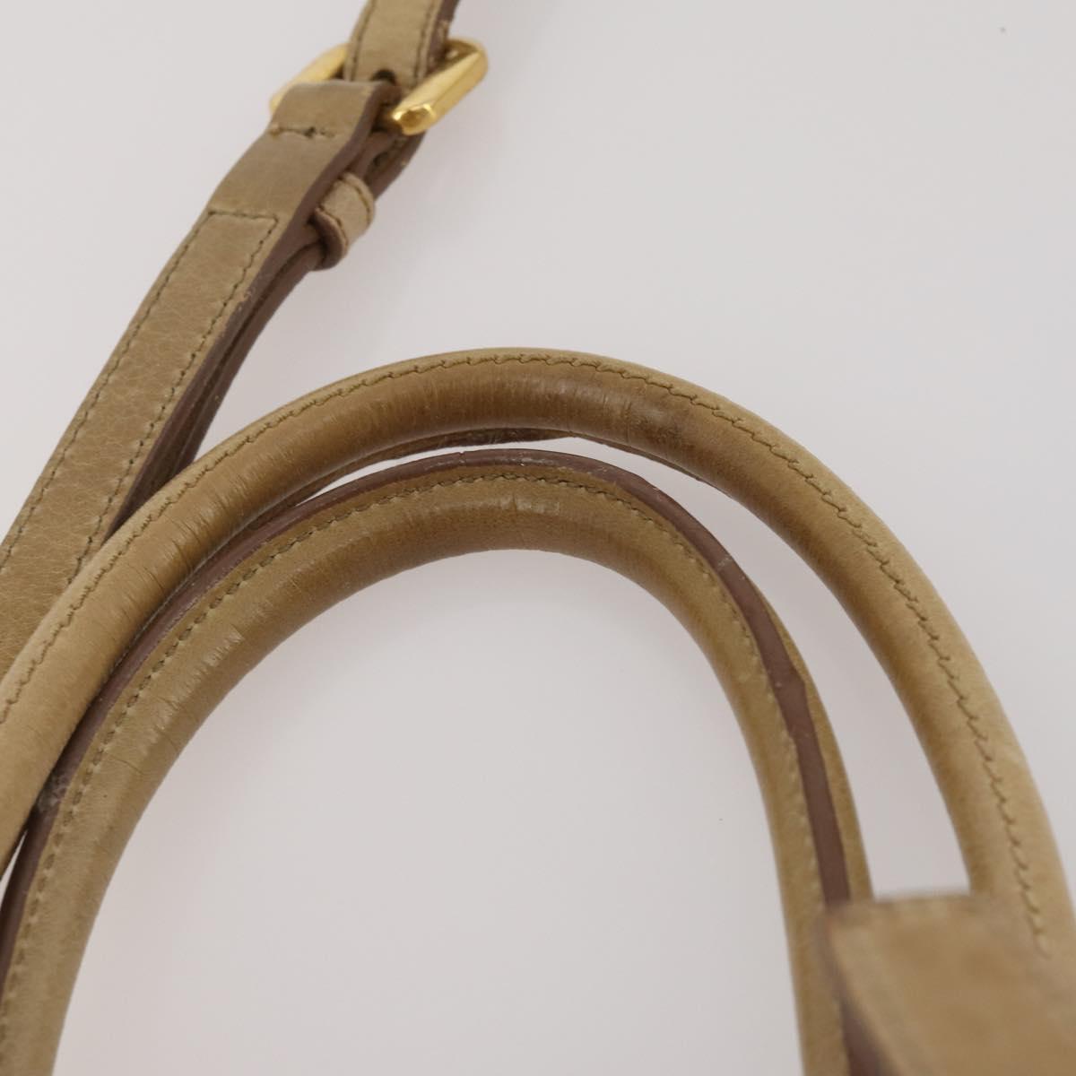PRADA Hand Bag Leather 2way Beige Gold Tone Auth 200160