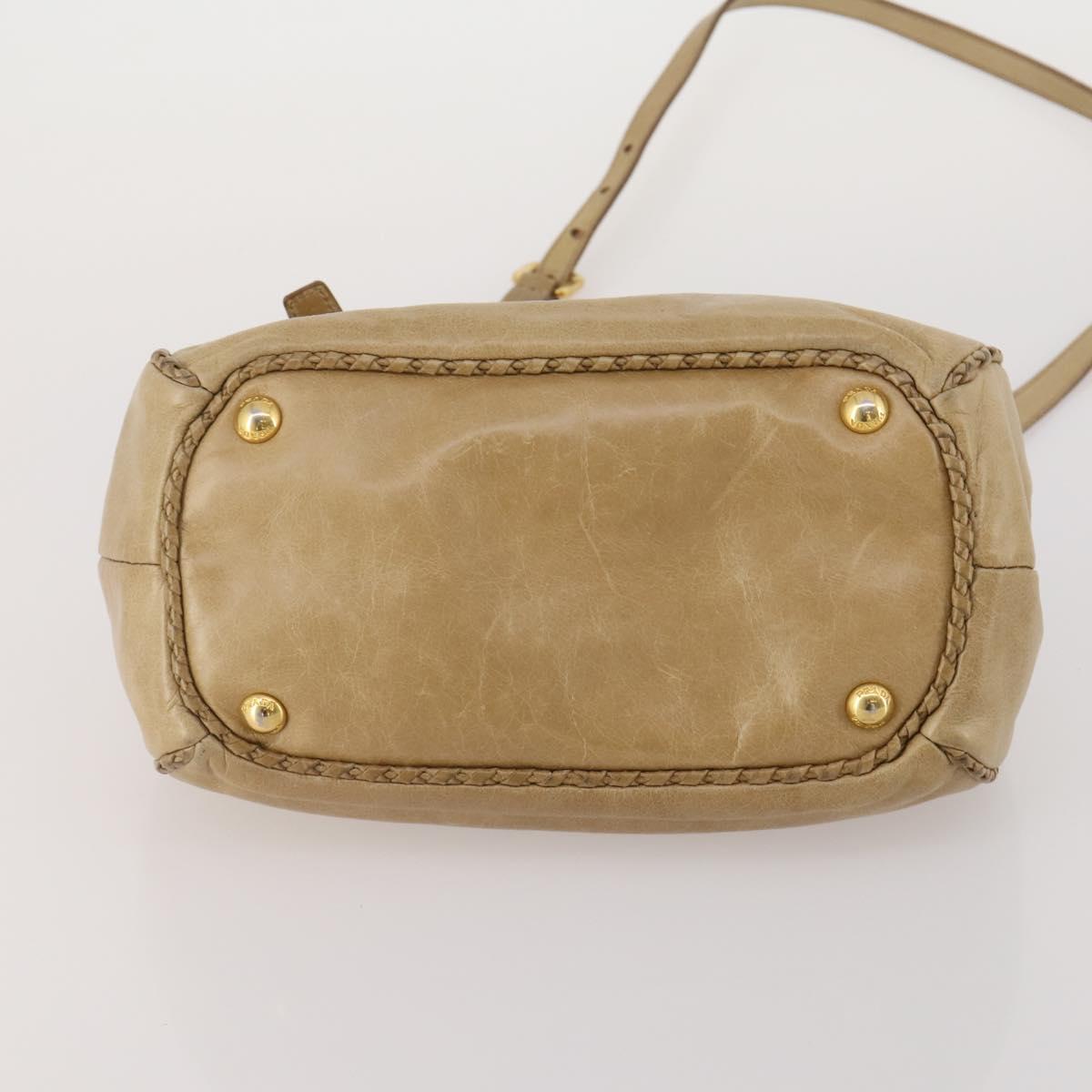 PRADA Hand Bag Leather 2way Beige Gold Tone Auth 200160