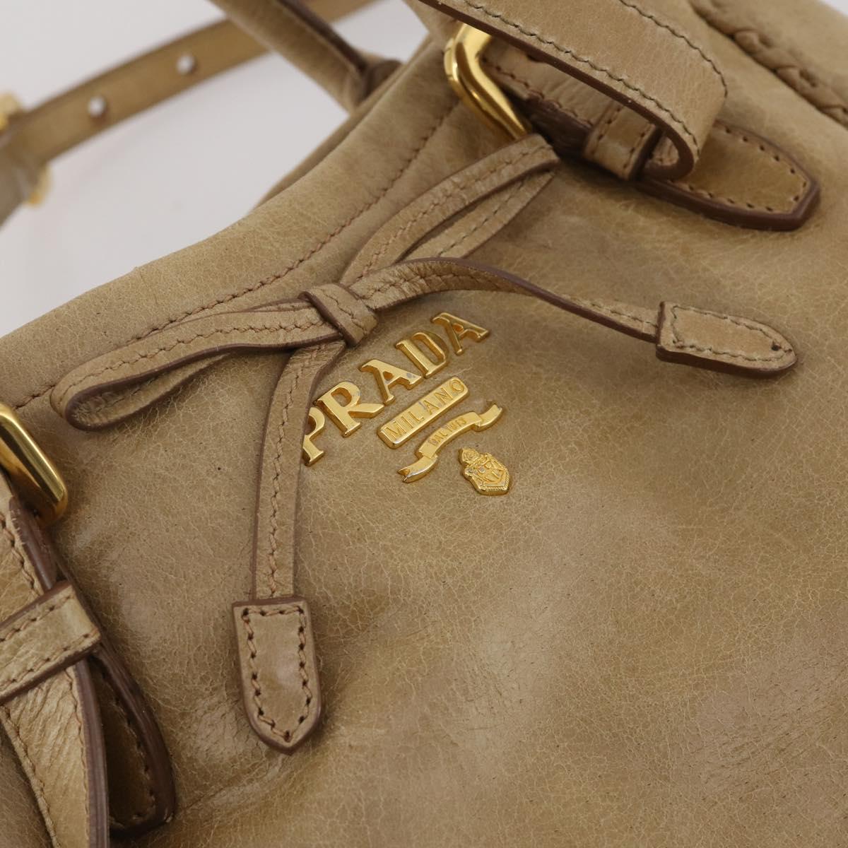 PRADA Hand Bag Leather 2way Beige Gold Tone Auth 200160