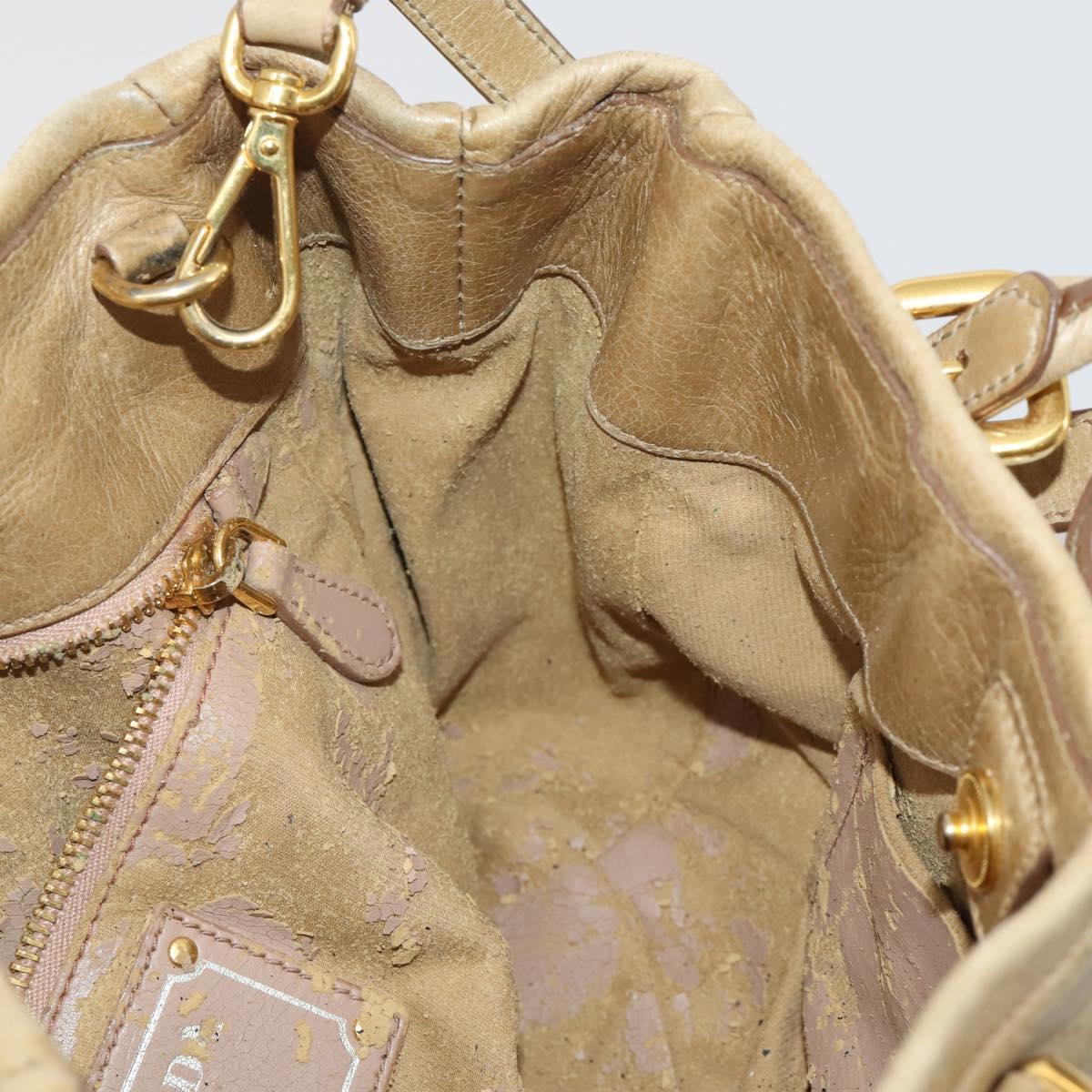 PRADA Hand Bag Leather 2way Beige Gold Tone Auth 200160