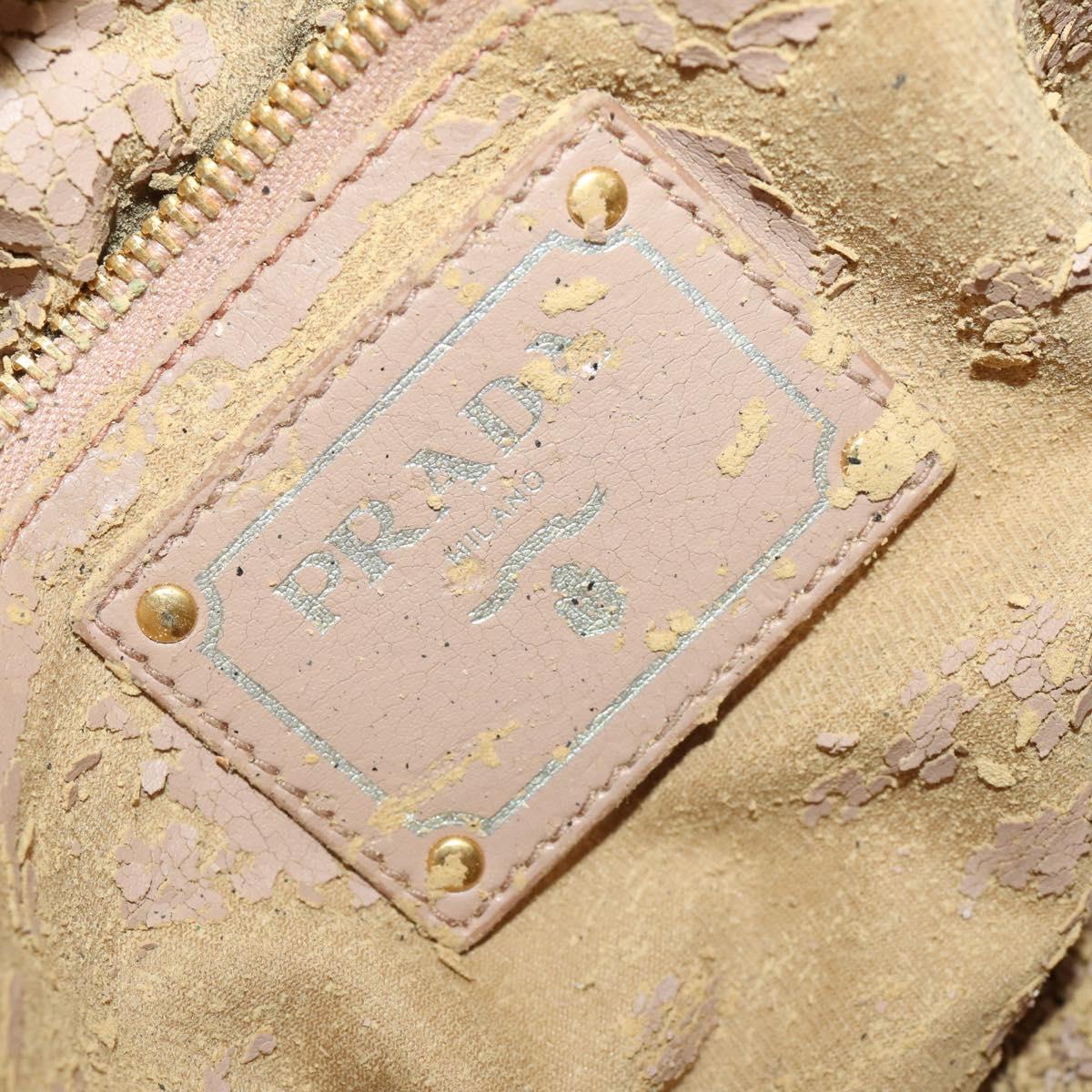PRADA Hand Bag Leather 2way Beige Gold Tone Auth 200160