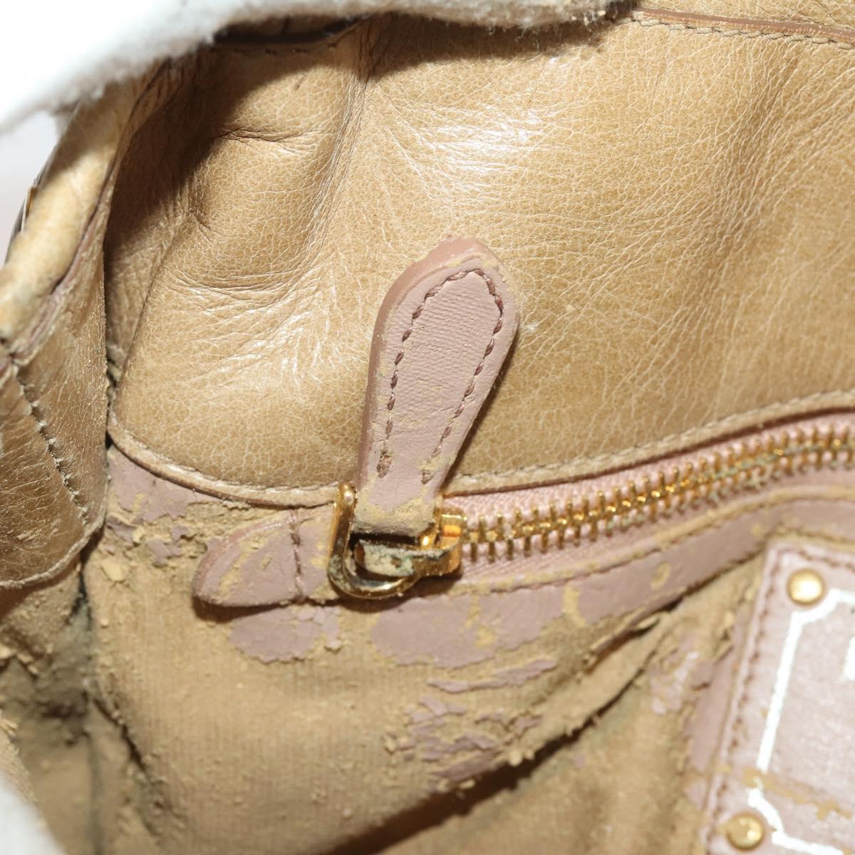 PRADA Hand Bag Leather 2way Beige Gold Tone Auth 200160