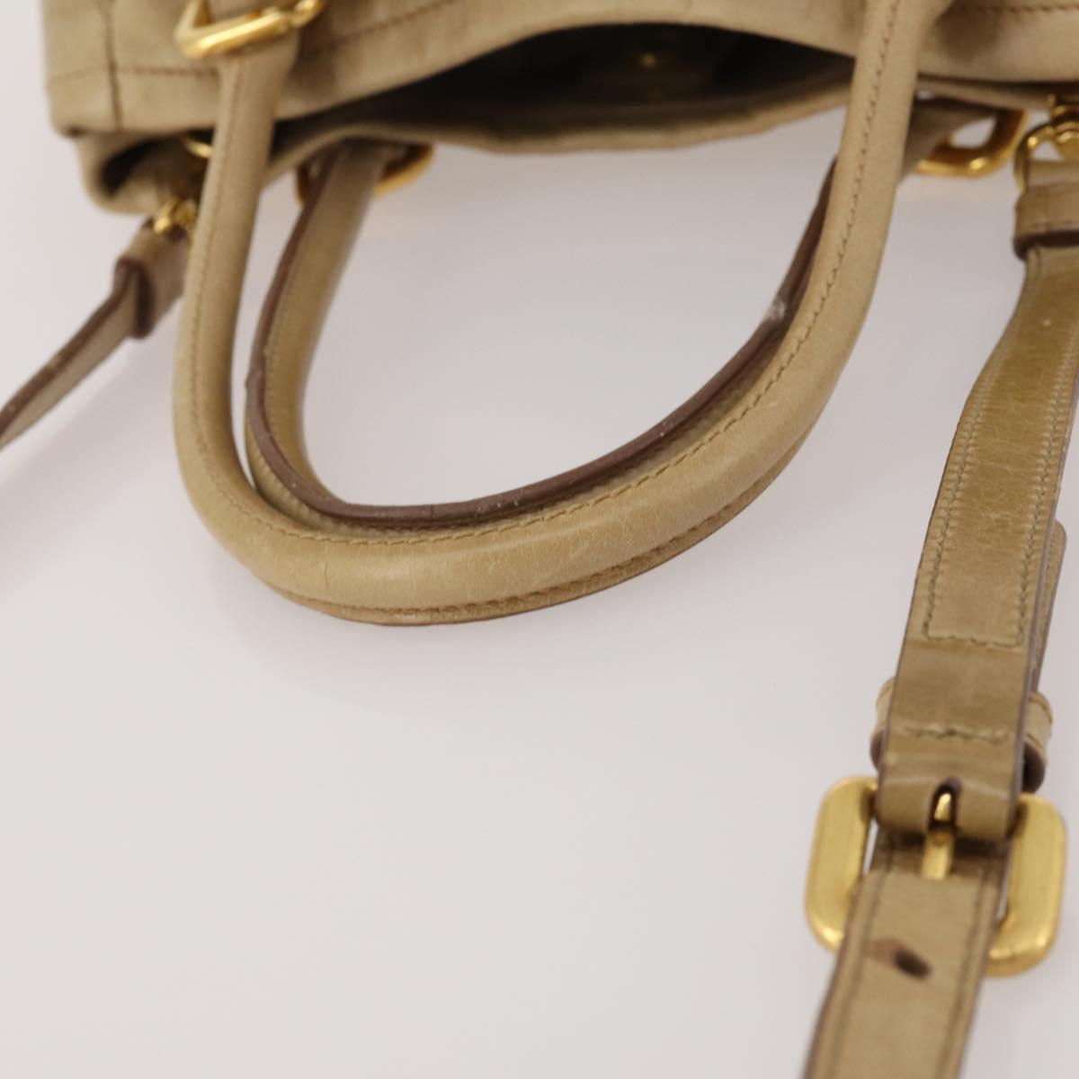 PRADA Hand Bag Leather 2way Beige Gold Tone Auth 200160