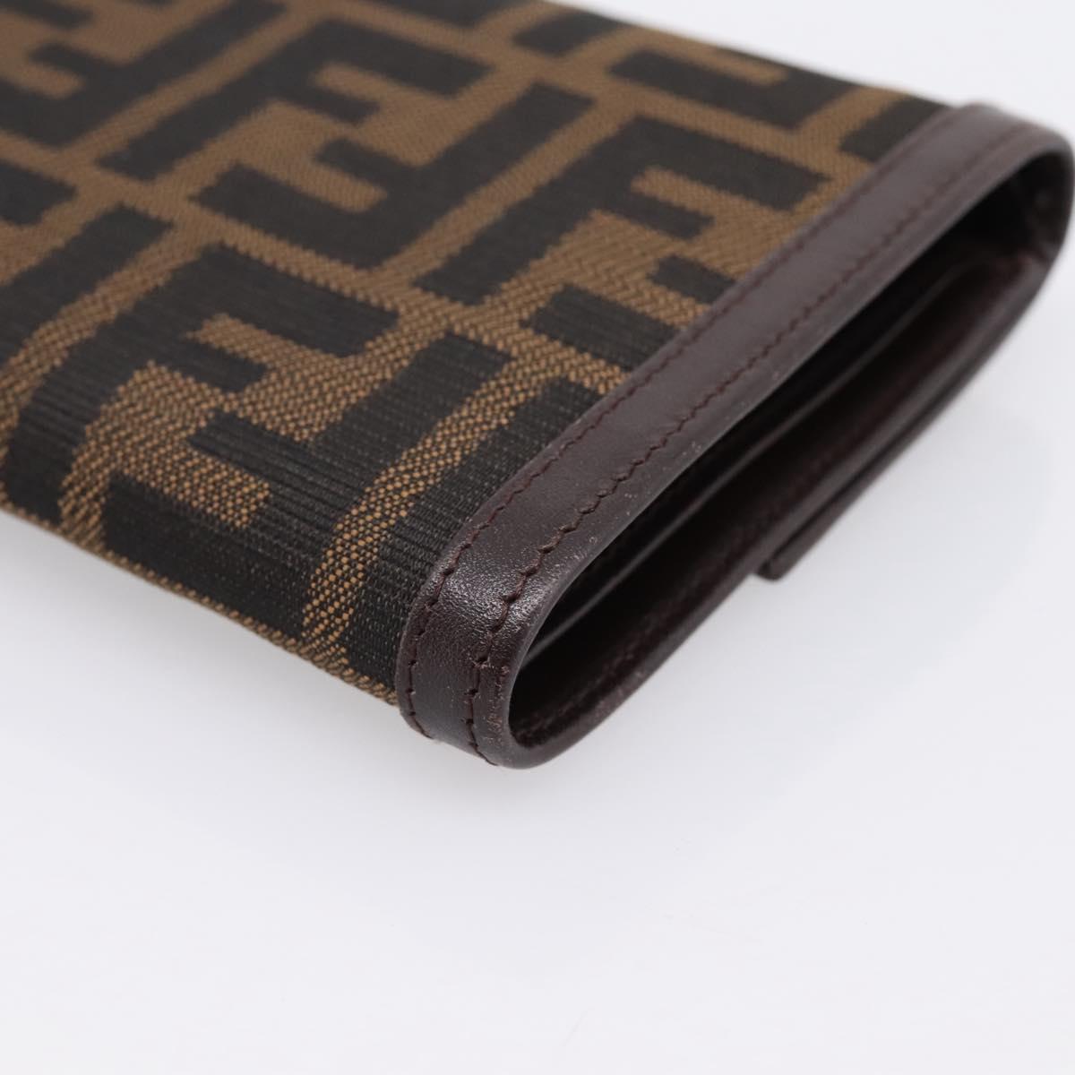 FENDI Zucca Canvas Trifold Wallet Brown Silver 8M0011 Auth 200165A
