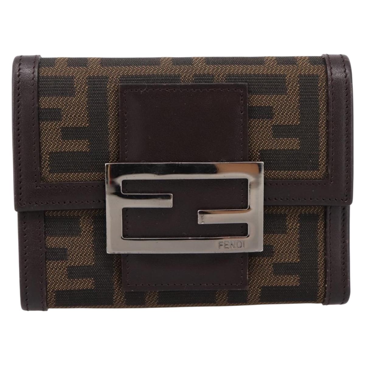 FENDI Zucca Canvas Trifold Wallet Brown Silver 8M0011 Auth 200165A