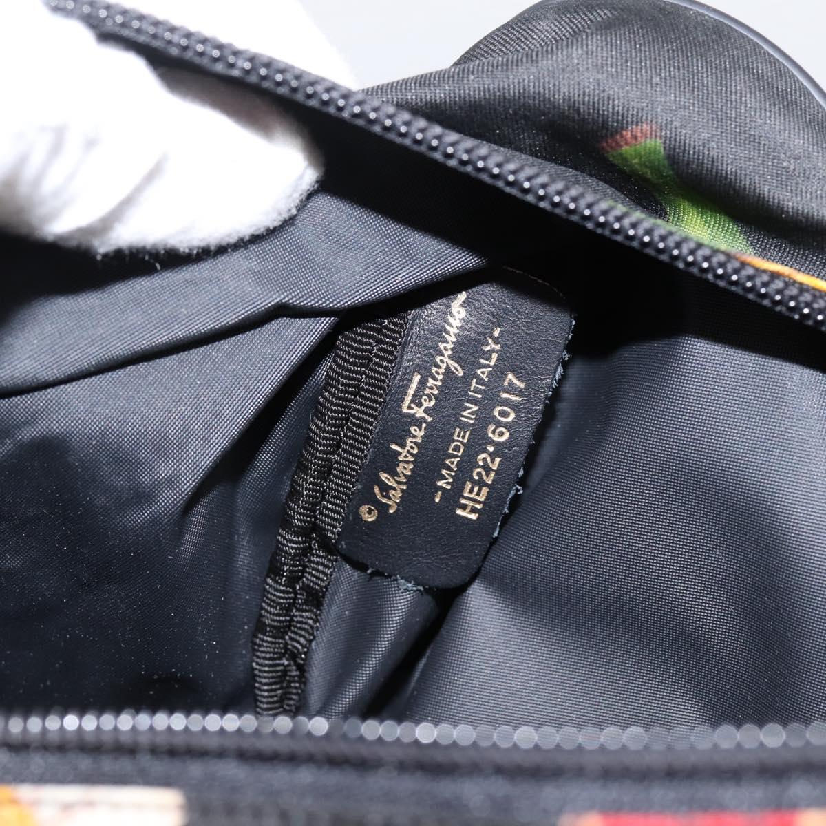 Salvatore Ferragamo Gancini Pouch Nylon Black Gold Tone Auth 200166