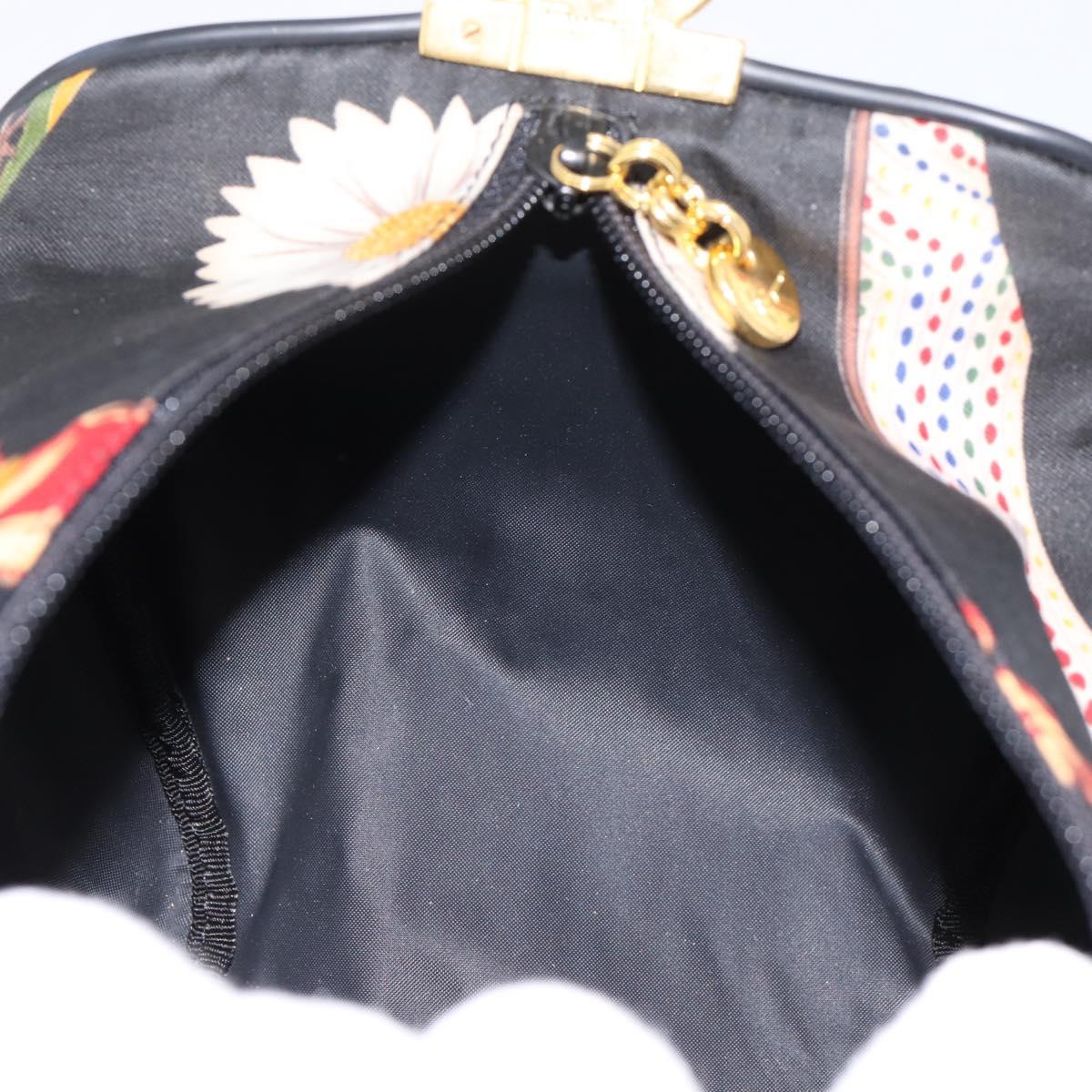 Salvatore Ferragamo Gancini Pouch Nylon Black Gold Tone Auth 200166