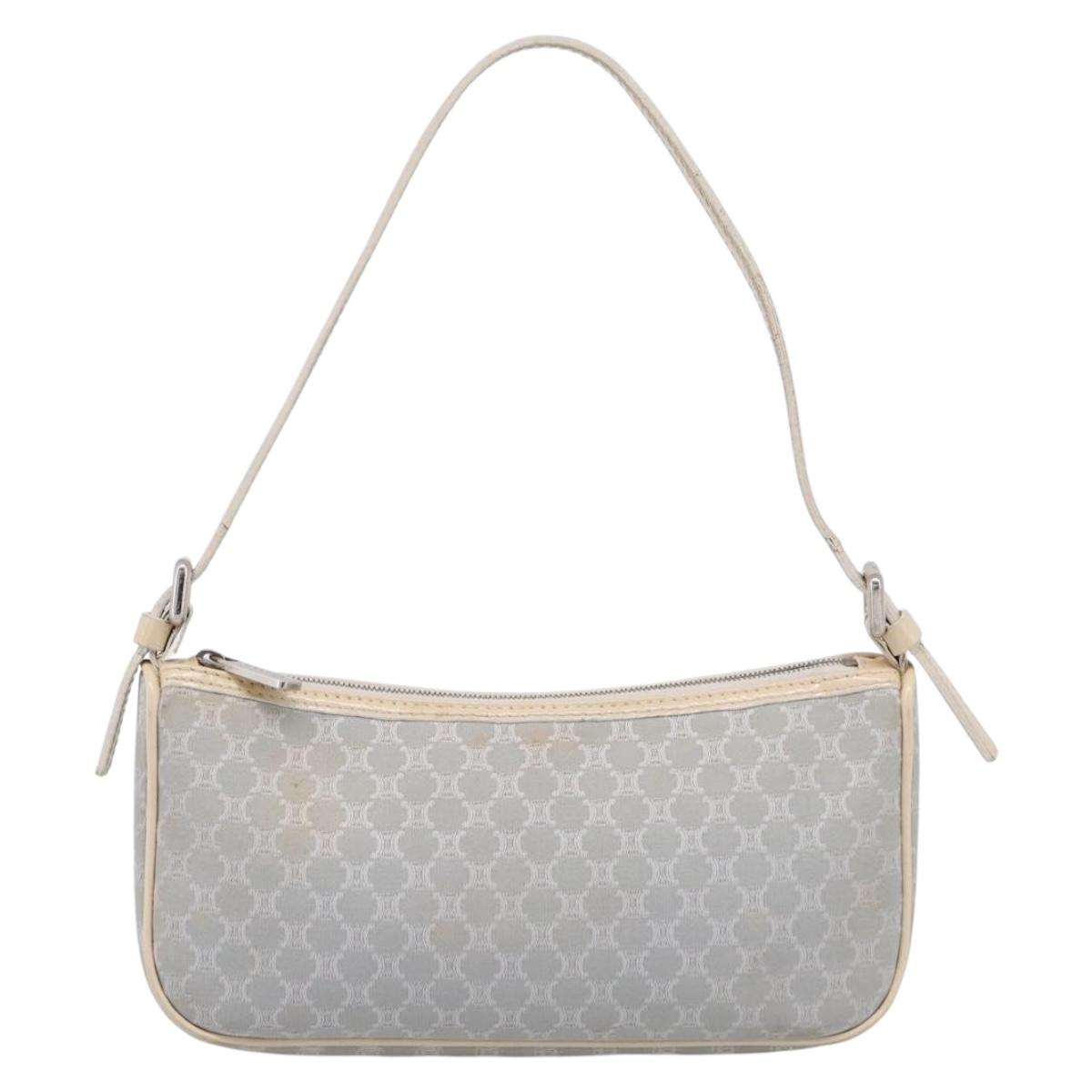 CELINE Macadam Canvas Hand Bag Light Blue Silver Auth 200167