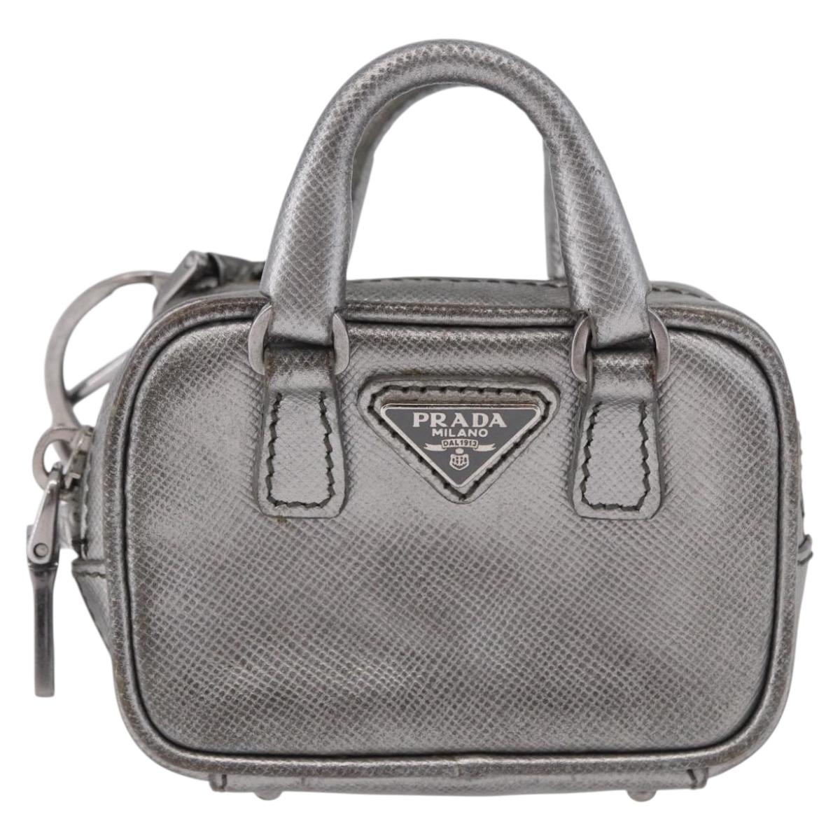 PRADA Galleria Charm Saffiano Silver Auth 200175