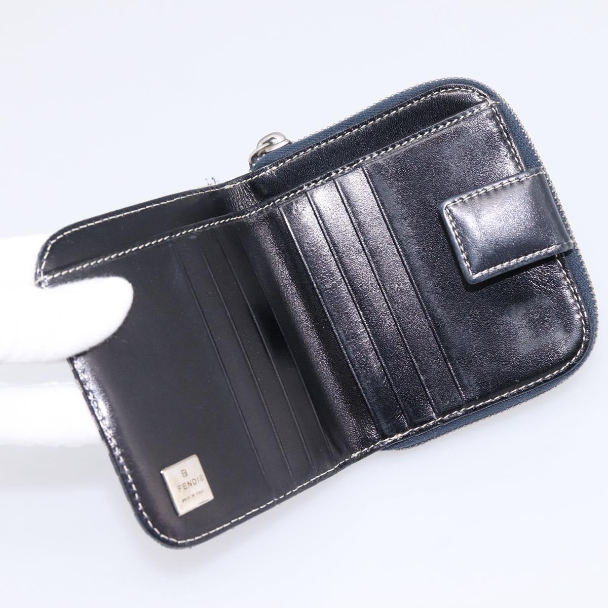 FENDI Zucchino Canvas Wallet Navy Silver Auth 200177