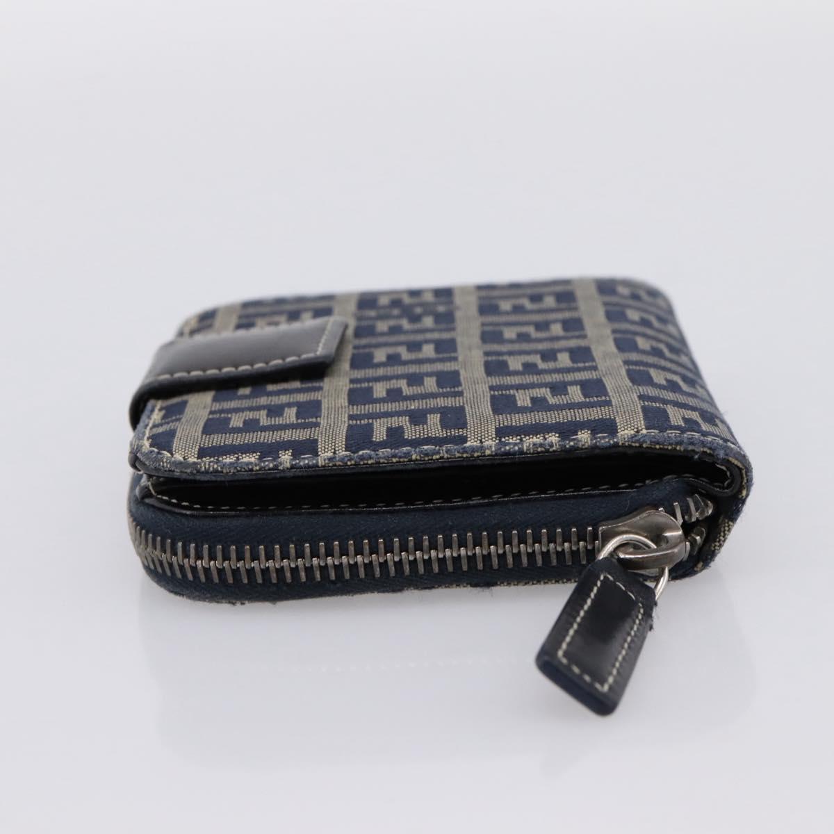 FENDI Zucchino Canvas Wallet Navy Silver Auth 200177