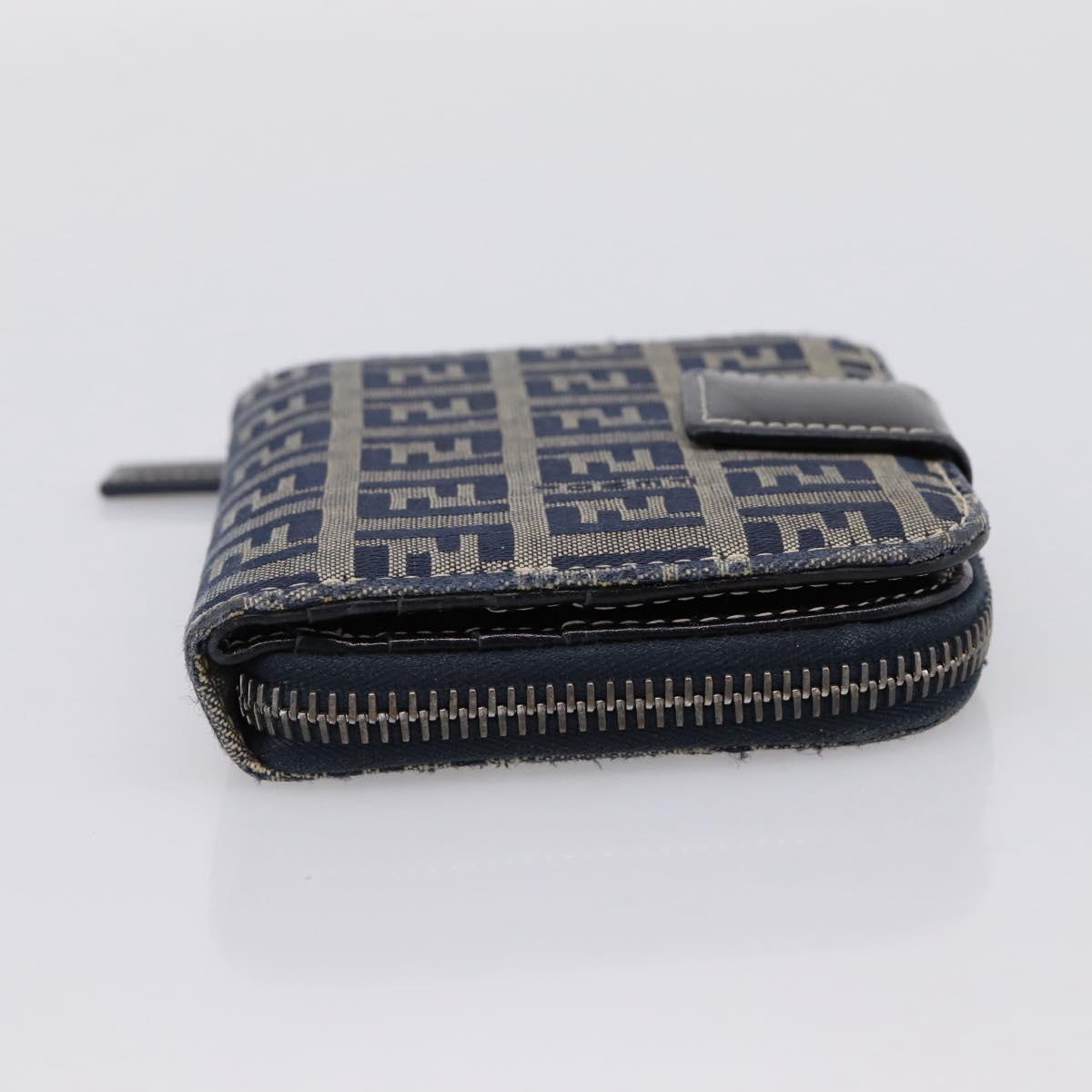 FENDI Zucchino Canvas Wallet Navy Silver Auth 200177