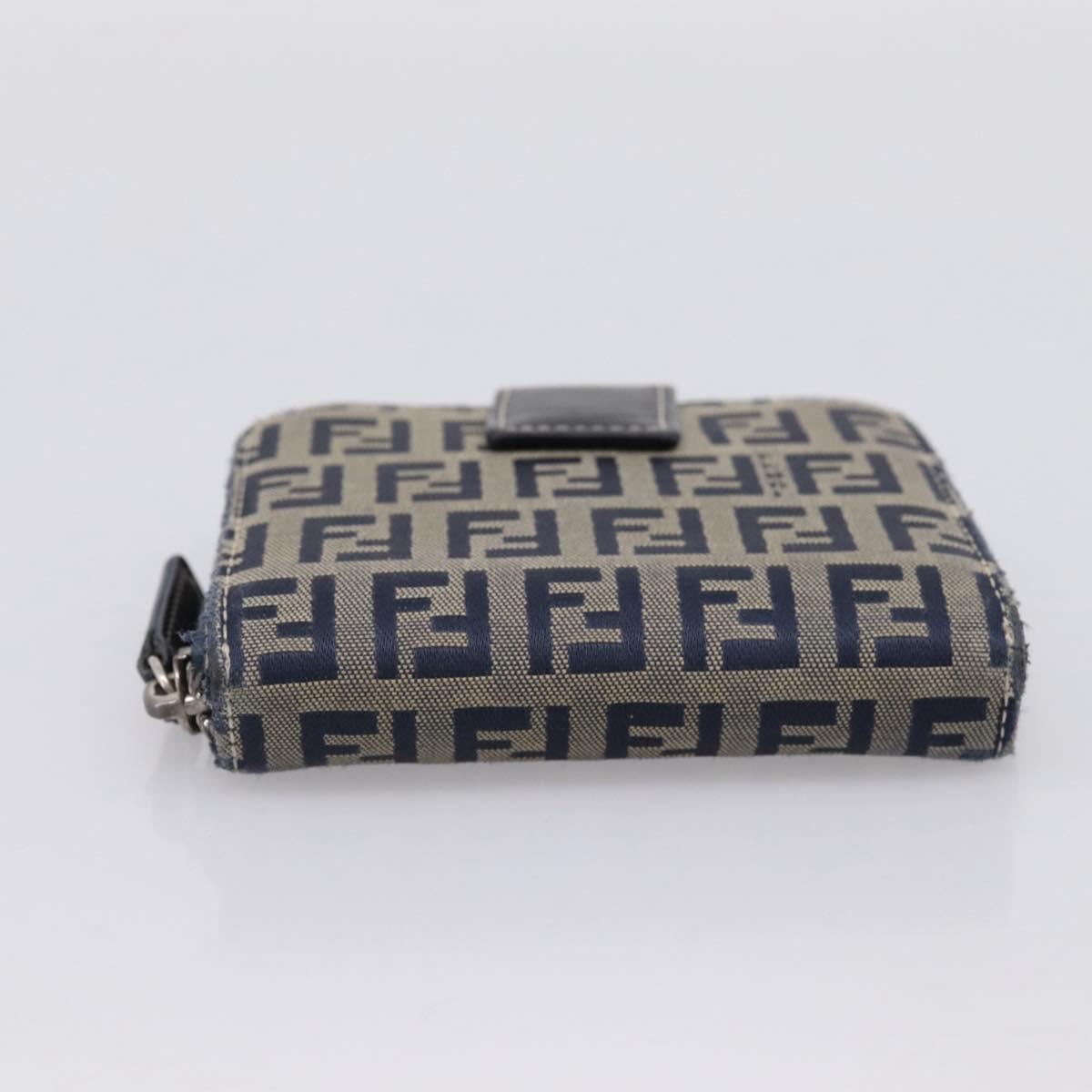 FENDI Zucchino Canvas Wallet Navy Silver Auth 200177