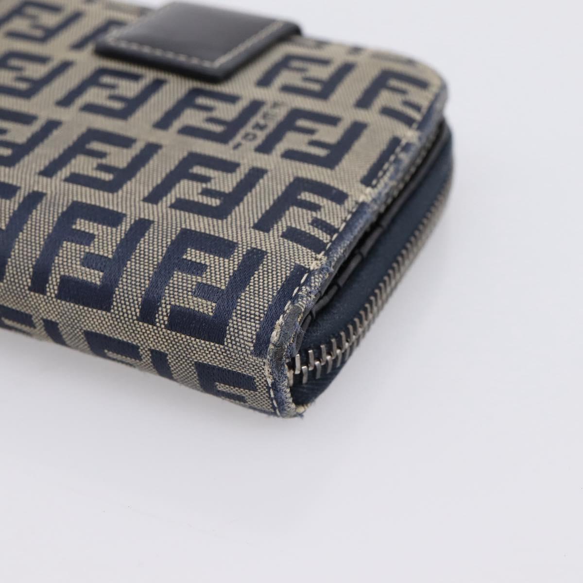 FENDI Zucchino Canvas Wallet Navy Silver Auth 200177