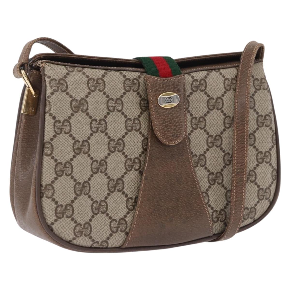 GUCCI GG Supreme Web Sherry Line Shoulder Bag PVC Beige 72 02 024 Auth 200181
