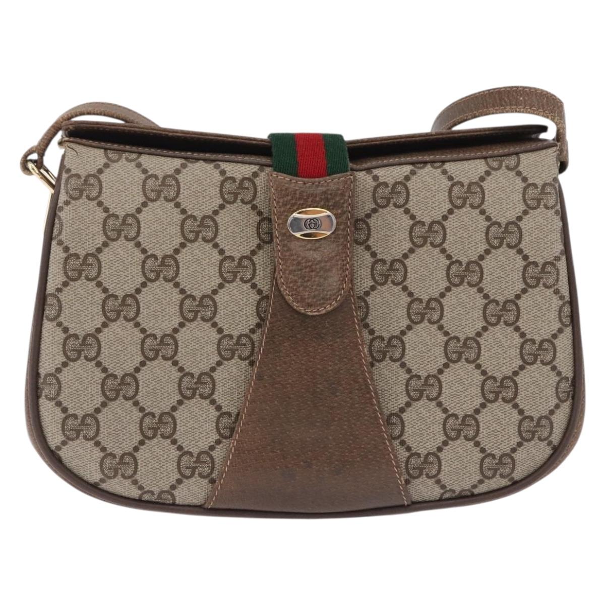 GUCCI GG Supreme Web Sherry Line Shoulder Bag PVC Beige 72 02 024 Auth 200181