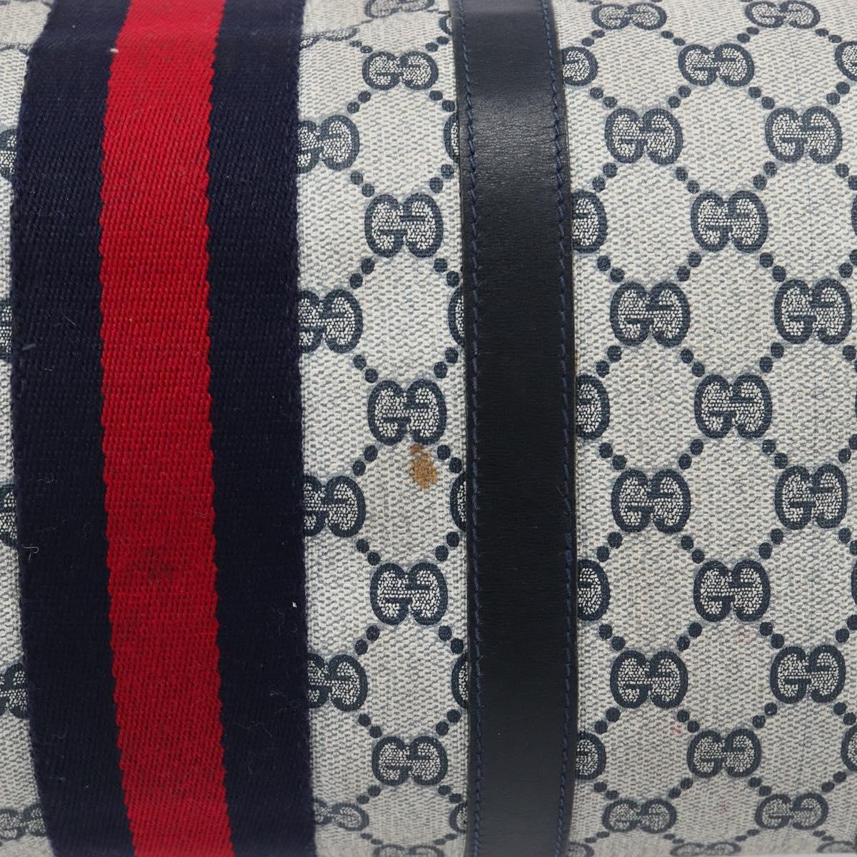 GUCCI GG Supreme Boston Bag PVC Leather Navy Gold Tone Auth 200182