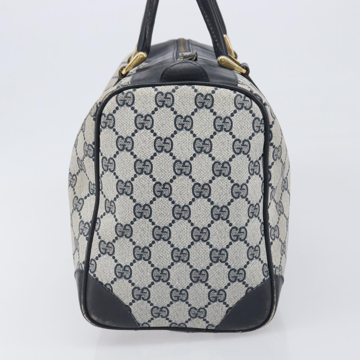 GUCCI GG Supreme Boston Bag PVC Leather Navy Gold Tone Auth 200182