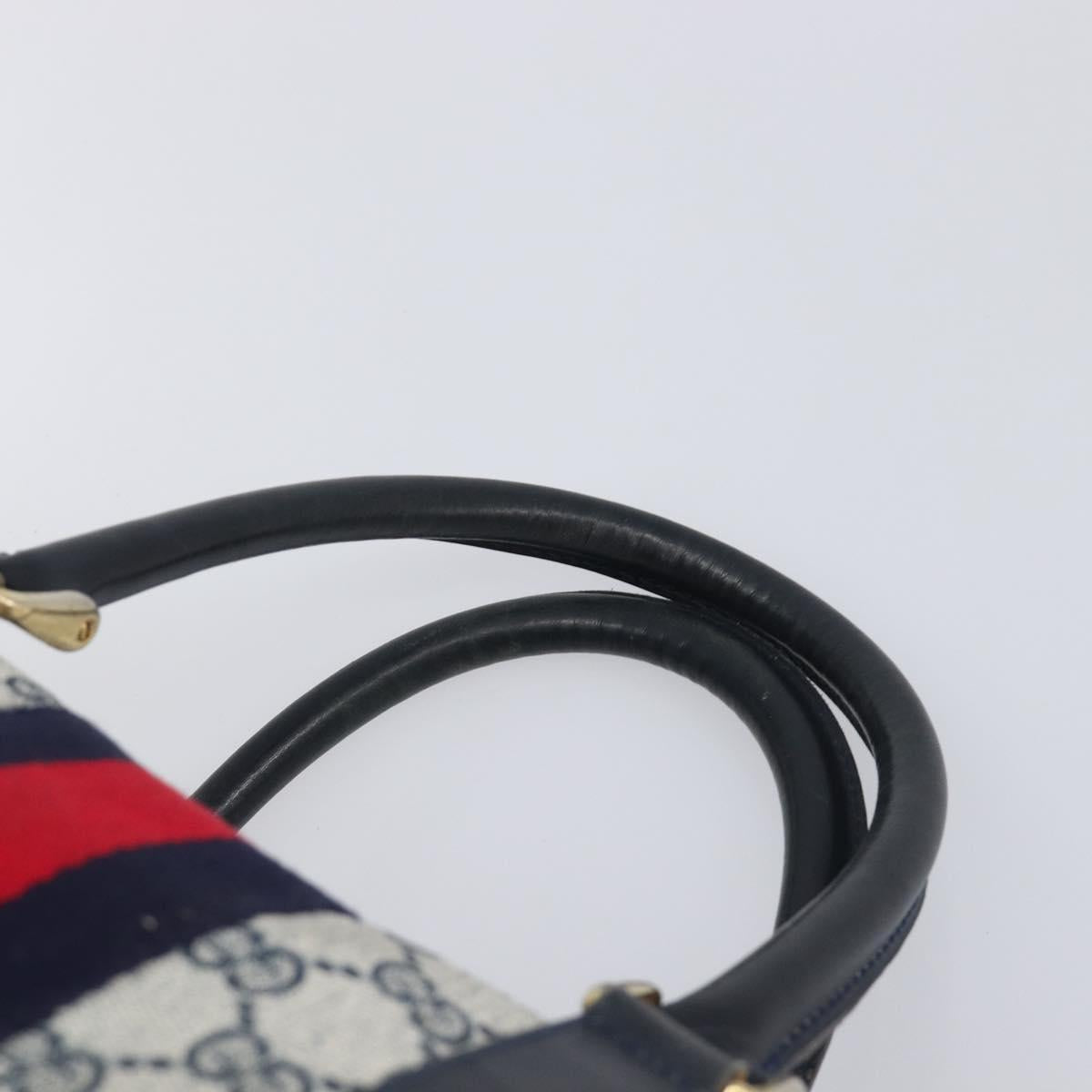 GUCCI GG Supreme Boston Bag PVC Leather Navy Gold Tone Auth 200182