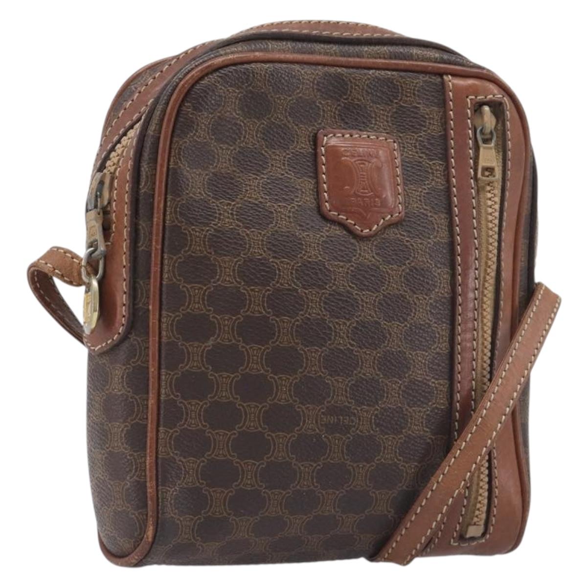 CELINE Macadam Shoulder Bag PVC Leather Brown Gold Tone Auth 200183