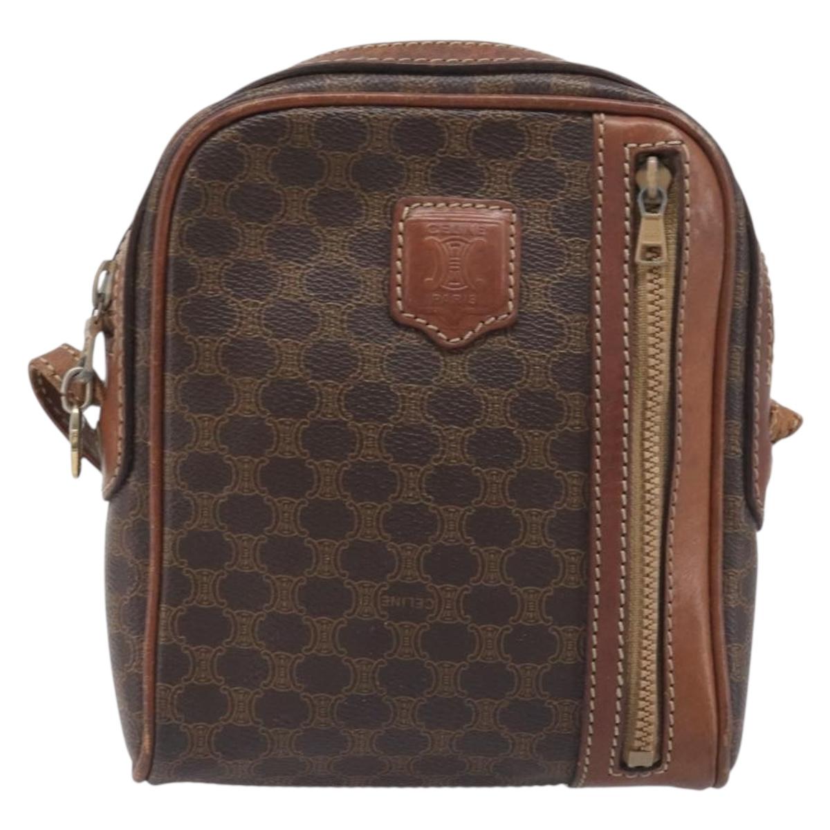 CELINE Macadam Shoulder Bag PVC Leather Brown Gold Tone Auth 200183