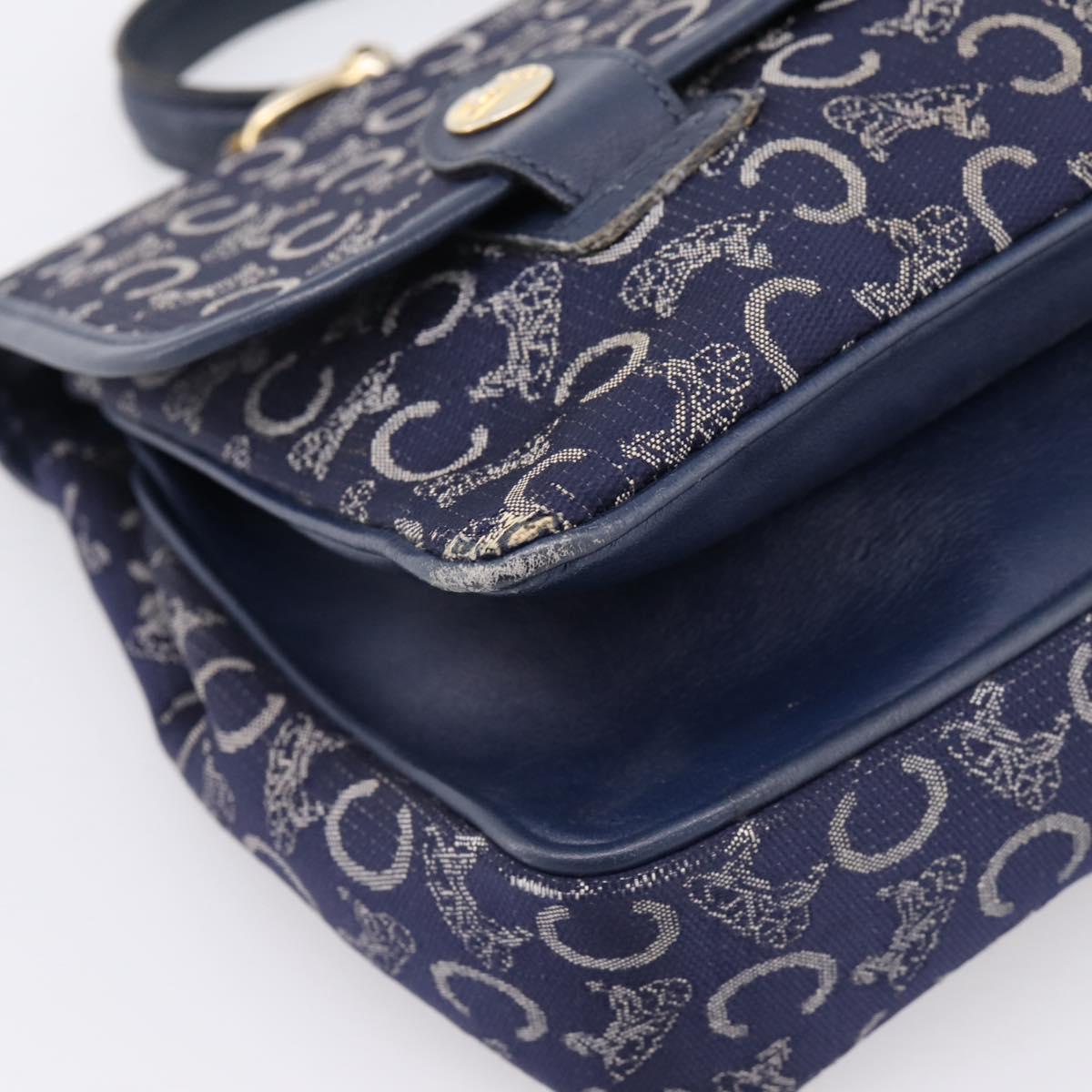 CELINE C Saluki Hand Bag Canvas Navy Gold Tone Auth 200184