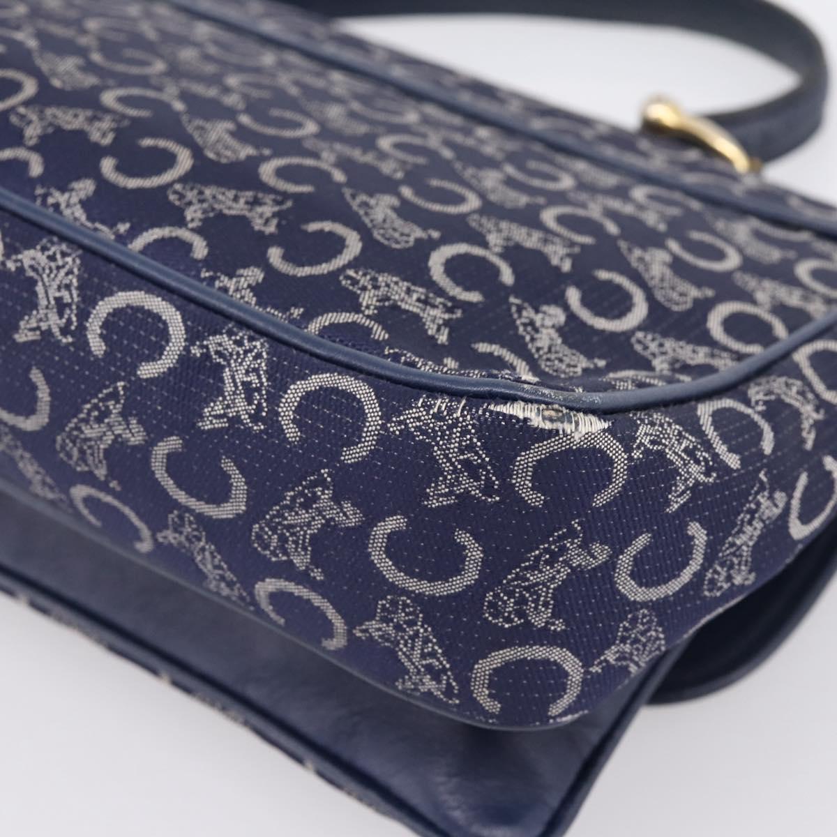 CELINE C Saluki Hand Bag Canvas Navy Gold Tone Auth 200184