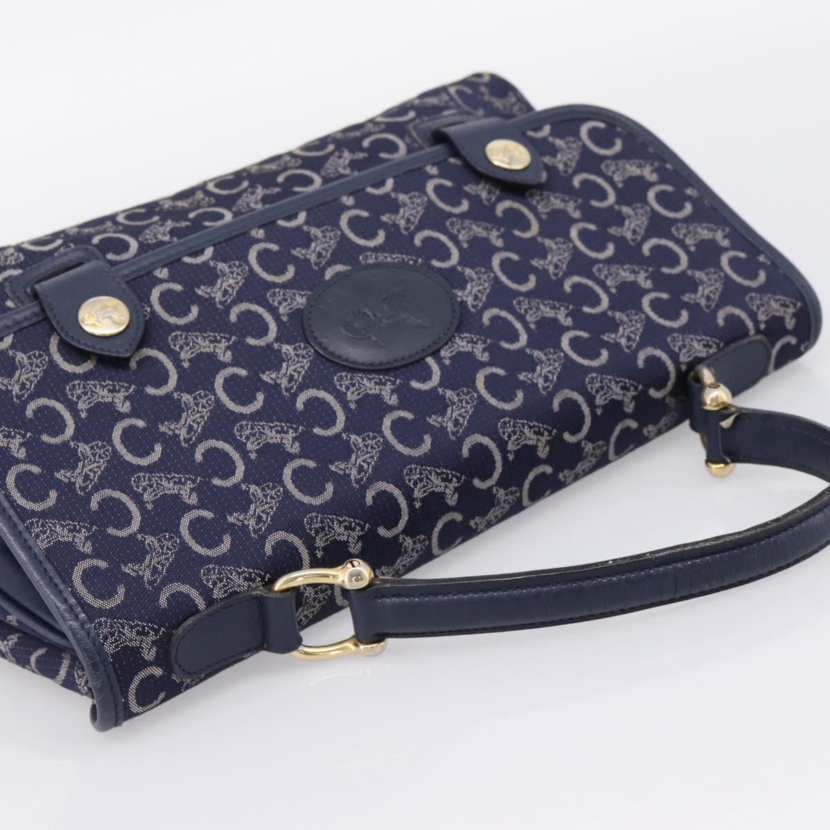 CELINE C Saluki Hand Bag Canvas Navy Gold Tone Auth 200184