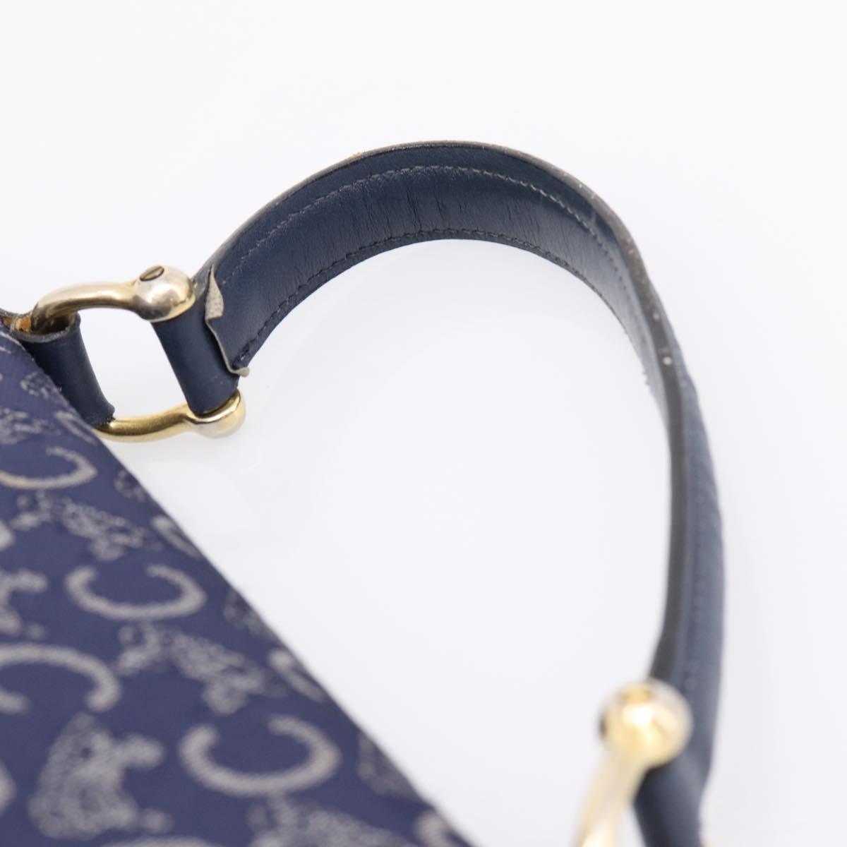 CELINE C Saluki Hand Bag Canvas Navy Gold Tone Auth 200184