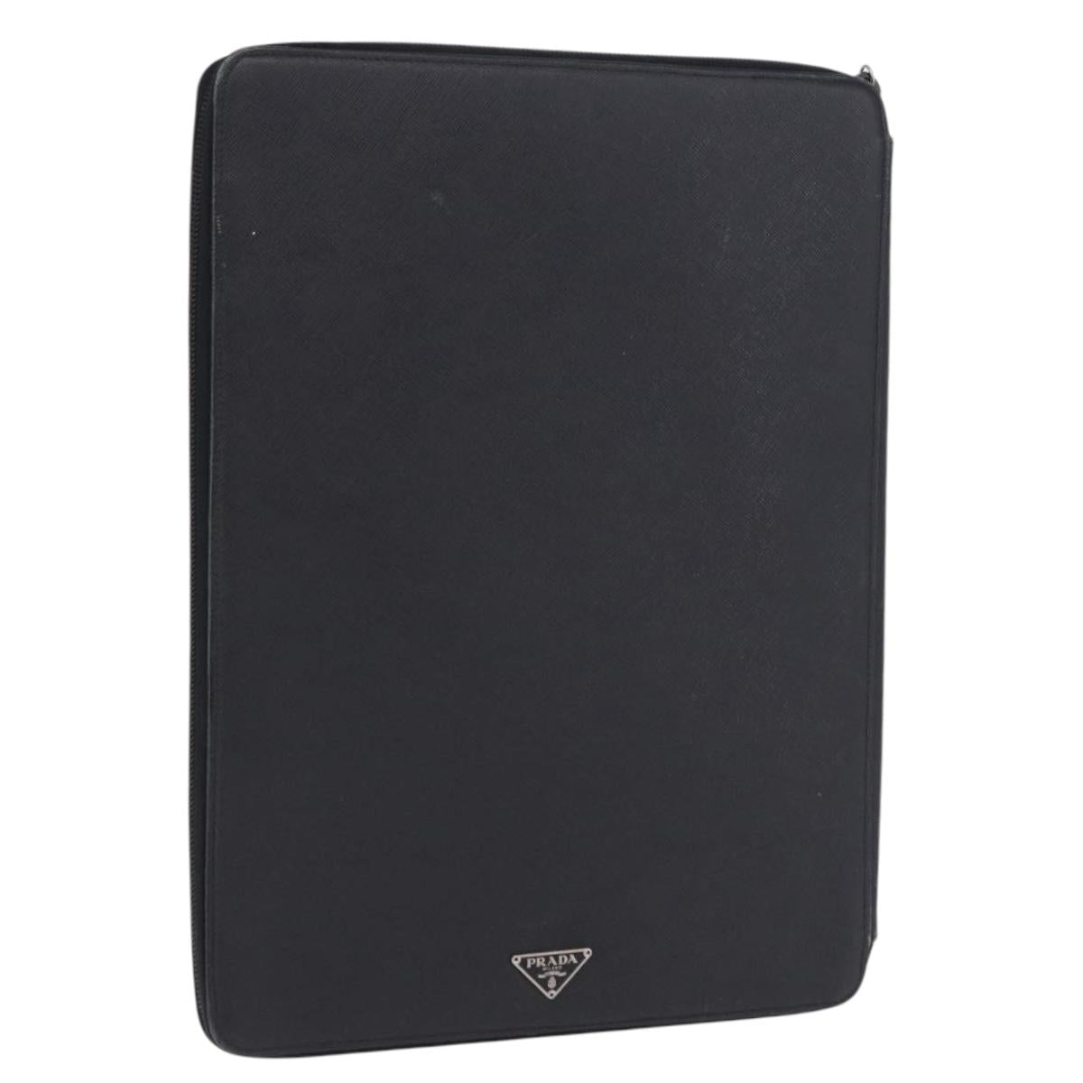 PRADA Binder Case Saffiano Black Silver Auth 200201