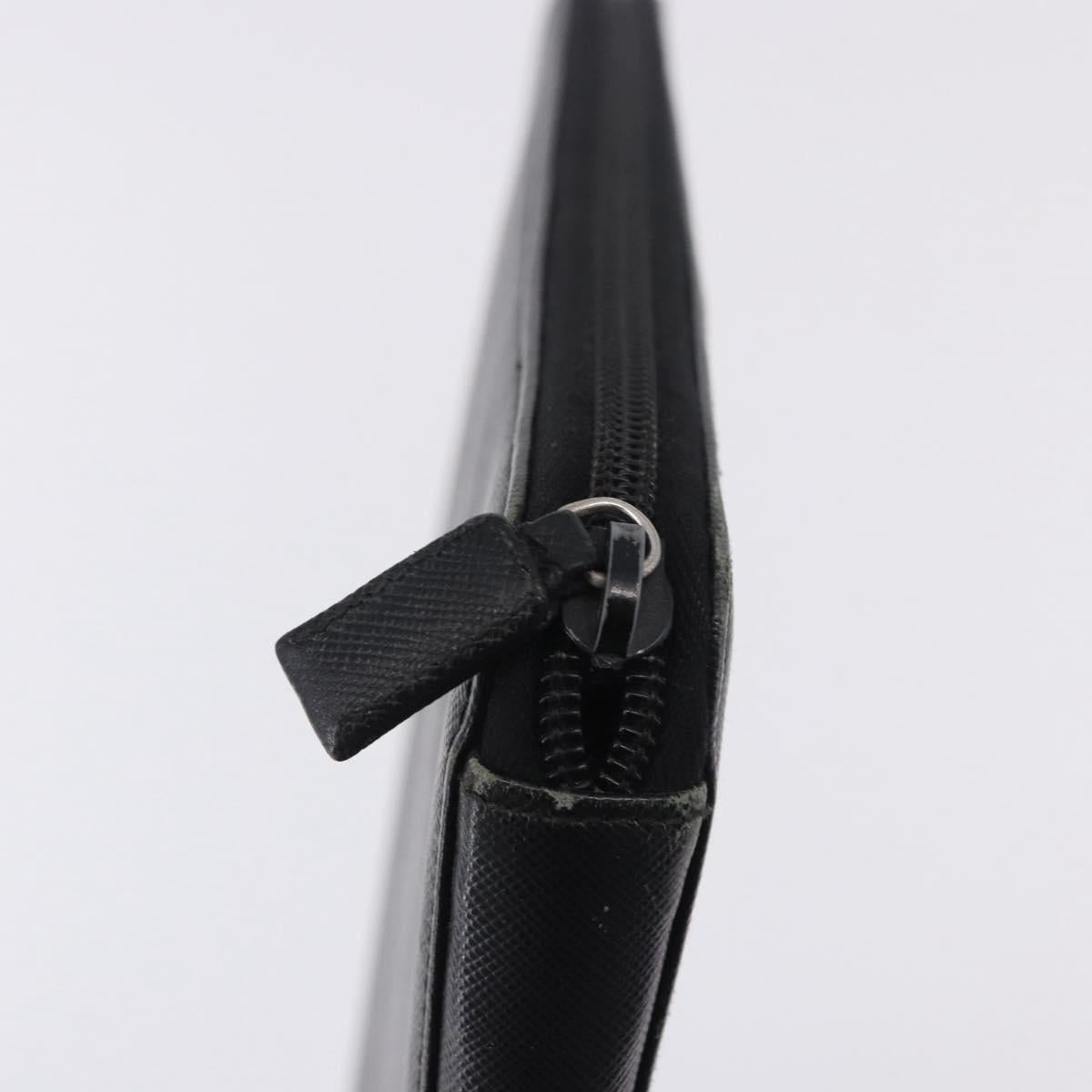 PRADA Binder Case Saffiano Black Silver Auth 200201