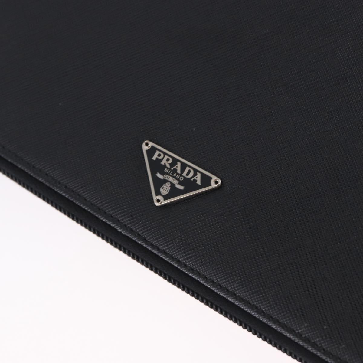 PRADA Binder Case Saffiano Black Silver Auth 200201