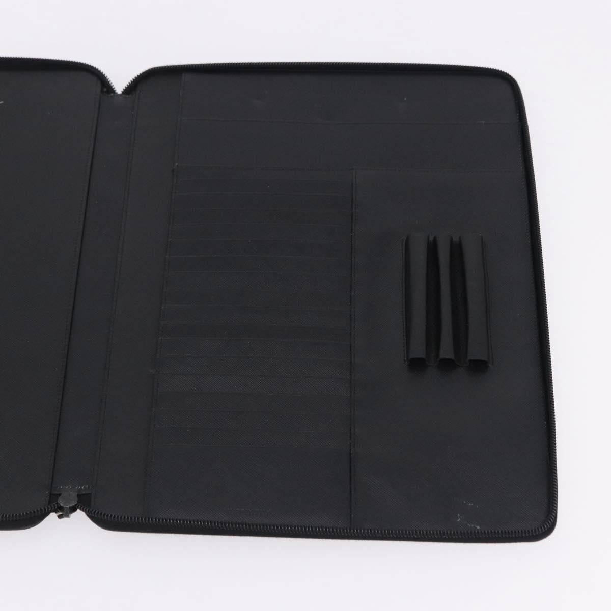 PRADA Binder Case Saffiano Black Silver Auth 200201