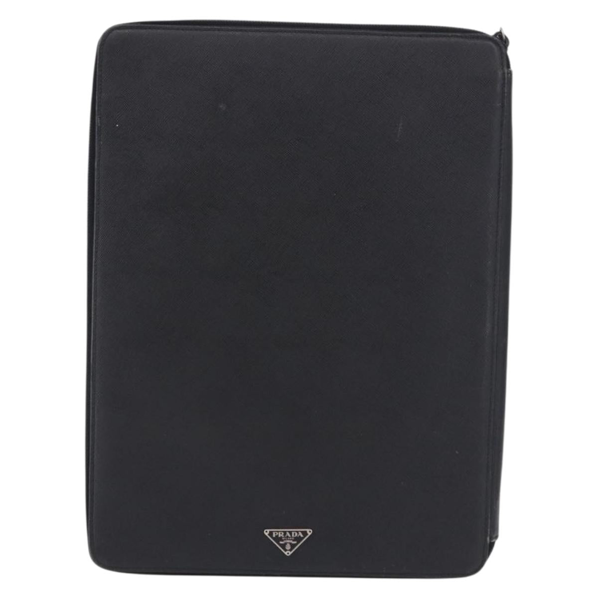 PRADA Binder Case Saffiano Black Silver Auth 200201