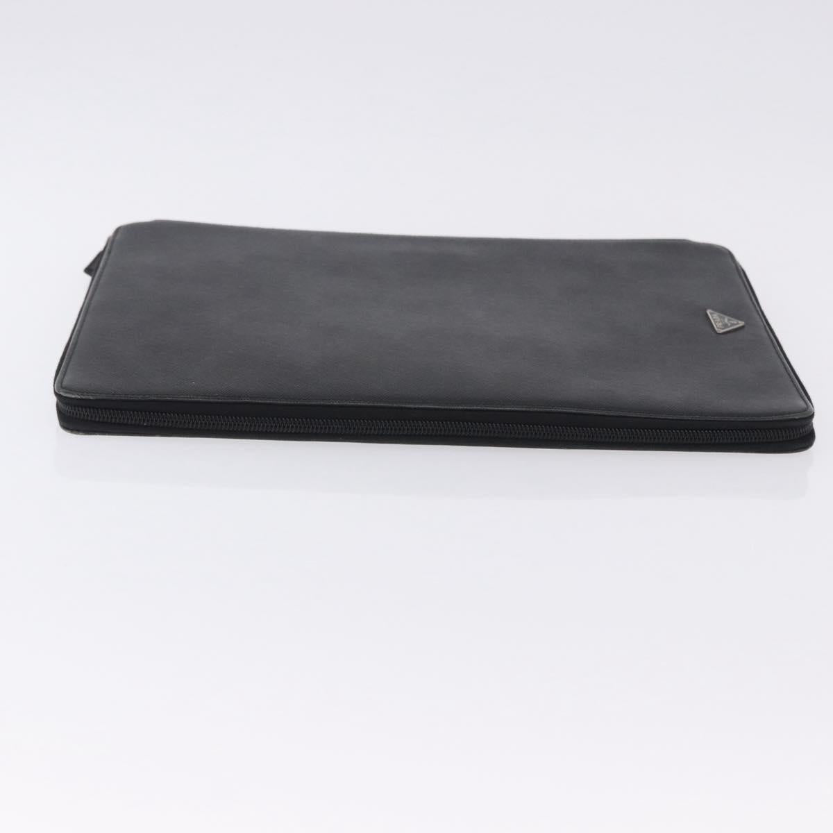 PRADA Binder Case Saffiano Black Silver Auth 200201