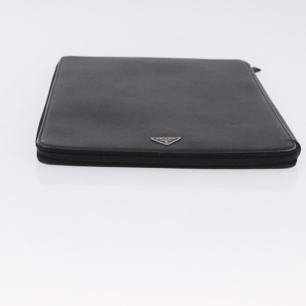 PRADA Binder Case Saffiano Black Silver Auth 200201