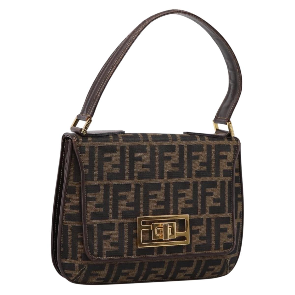 FENDI Zucca Canvas Mamma Baguette Shoulder Bag Brown Gold Tone Auth 200203