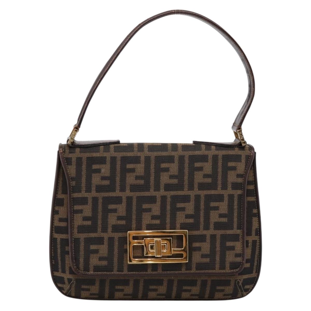 FENDI Zucca Canvas Mamma Baguette Shoulder Bag Brown Gold Tone Auth 200203