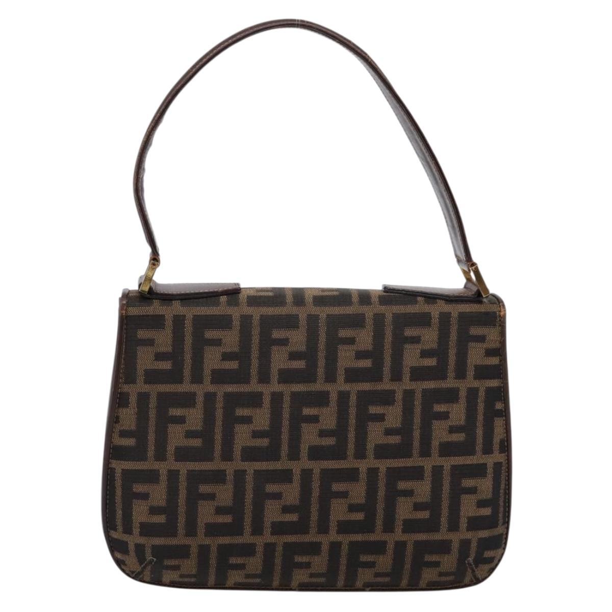 FENDI Zucca Canvas Mamma Baguette Shoulder Bag Brown Gold Tone Auth 200203