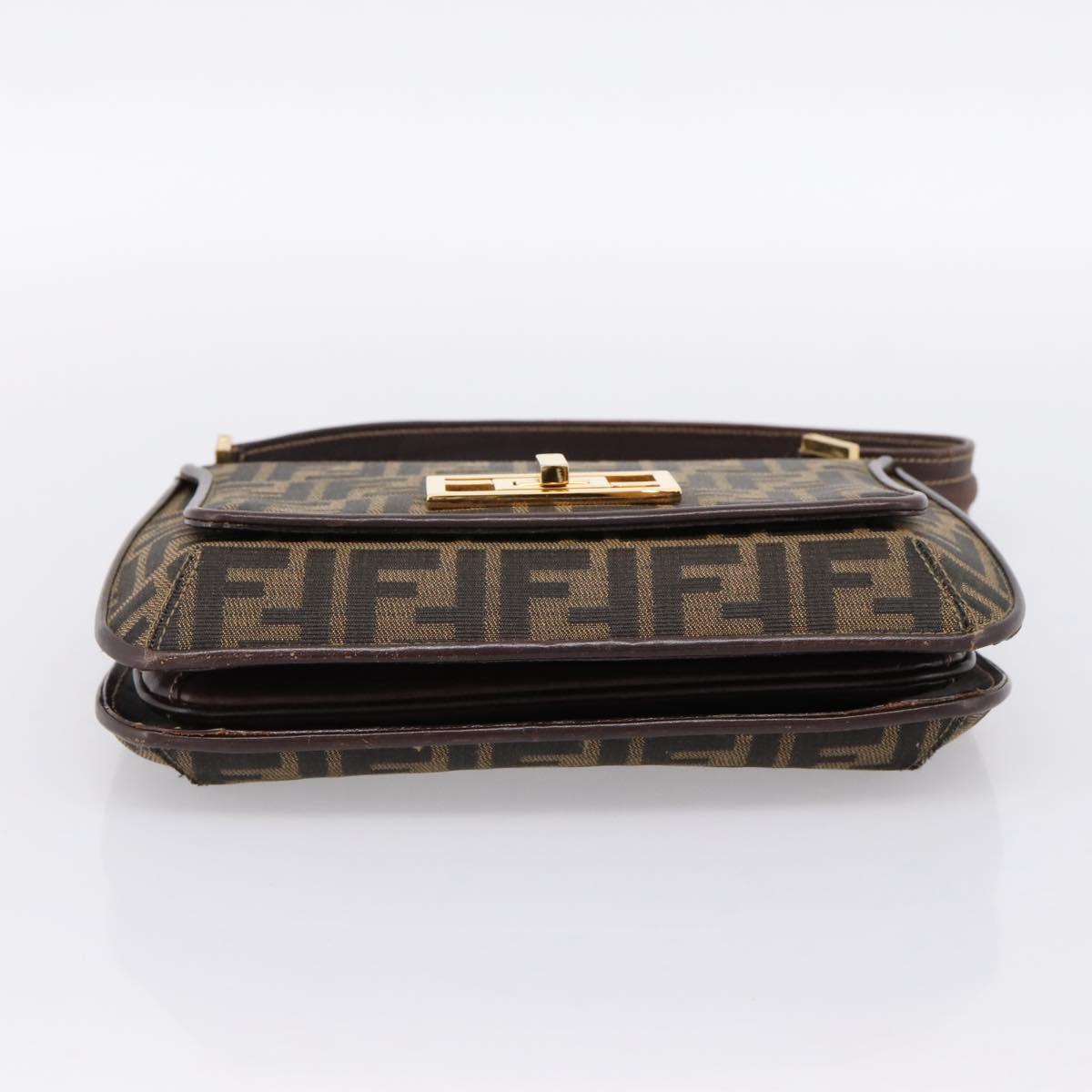 FENDI Zucca Canvas Mamma Baguette Shoulder Bag Brown Gold Tone Auth 200203