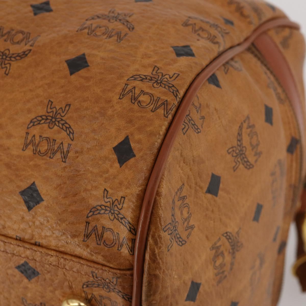 MCM Vicetos Boston Bag PVC Leather 2way Brown Gold Tone Auth 200204