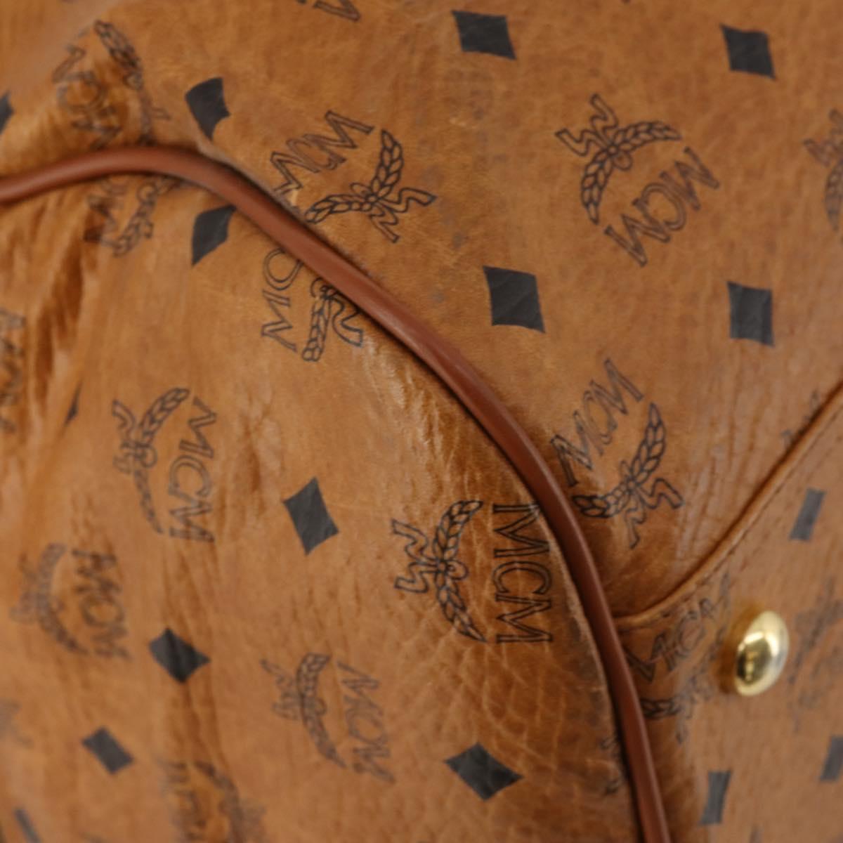 MCM Vicetos Boston Bag PVC Leather 2way Brown Gold Tone Auth 200204
