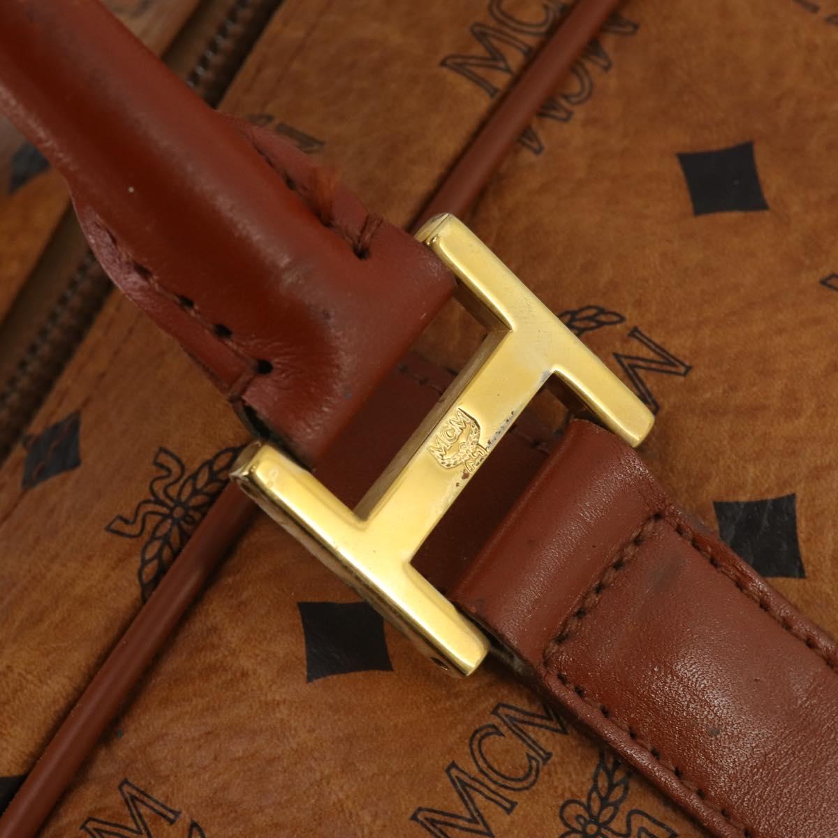 MCM Vicetos Boston Bag PVC Leather 2way Brown Gold Tone Auth 200204