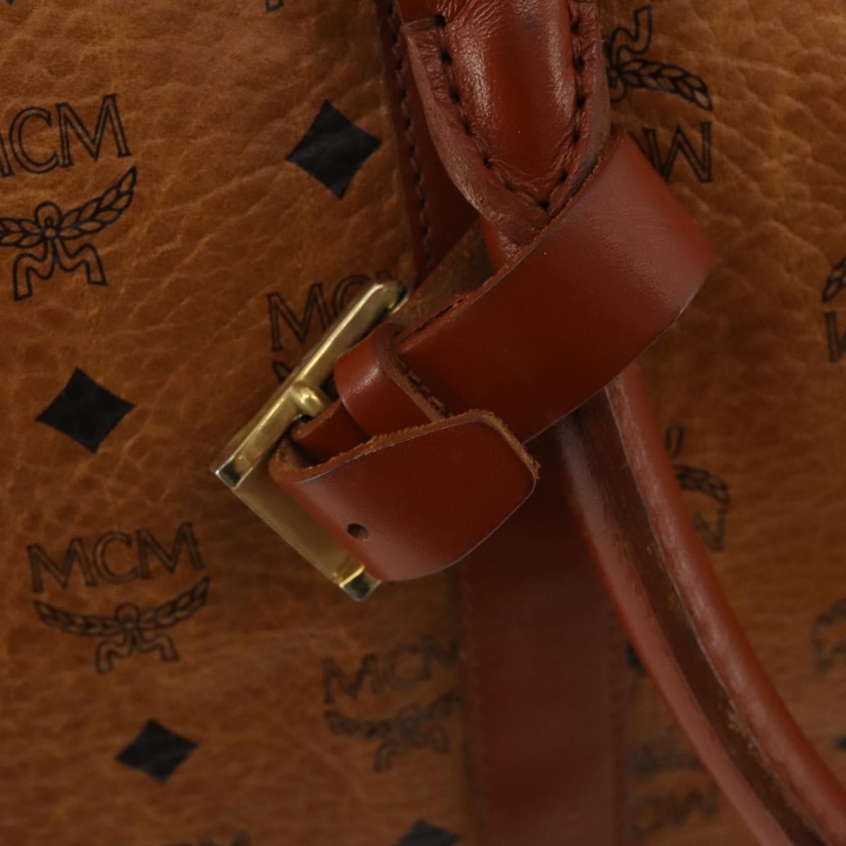 MCM Vicetos Boston Bag PVC Leather 2way Brown Gold Tone Auth 200204