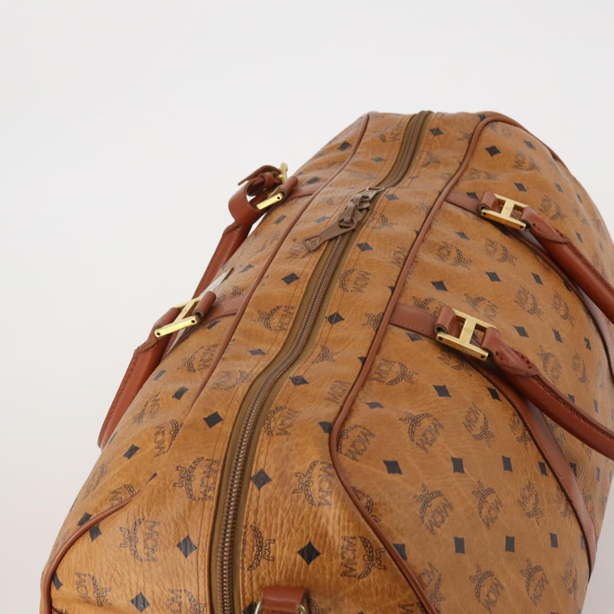 MCM Vicetos Boston Bag PVC Leather 2way Brown Gold Tone Auth 200204