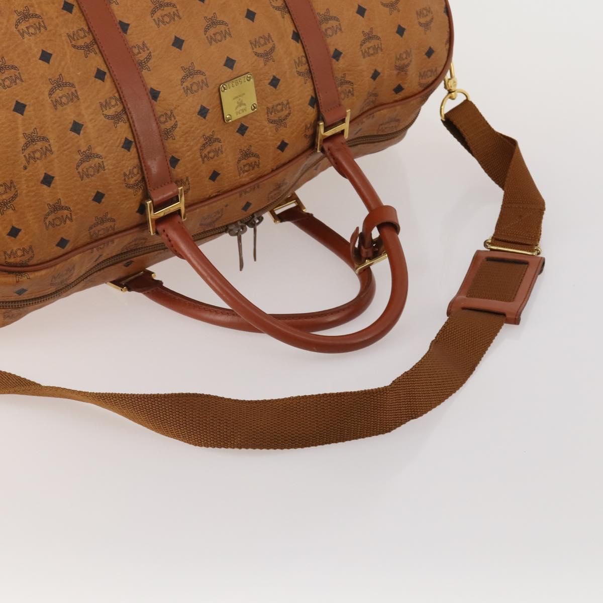 MCM Vicetos Boston Bag PVC Leather 2way Brown Gold Tone Auth 200204