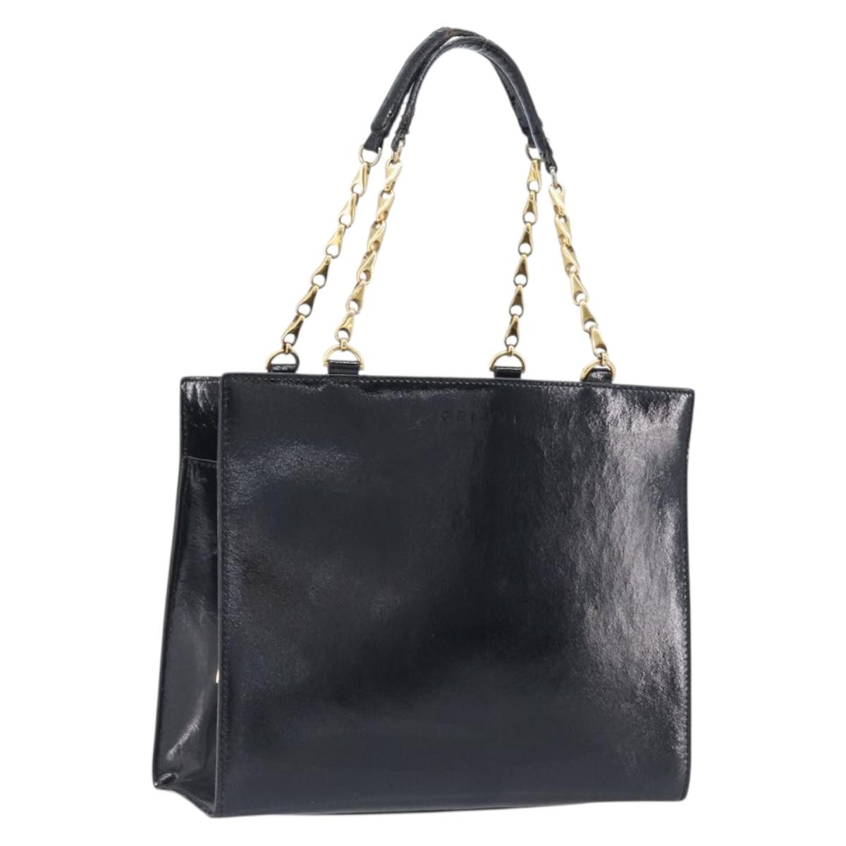 CELINE Hand Bag Leather Black Gold Tone Auth 200206
